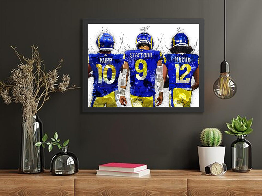 Matthew Stafford, Puka Nacua, Cooper Kupp, Los Angeles Rams, Canvas Wrap or Museum-Quality Poster, Fine Art, Man Cave, Kids room, Office