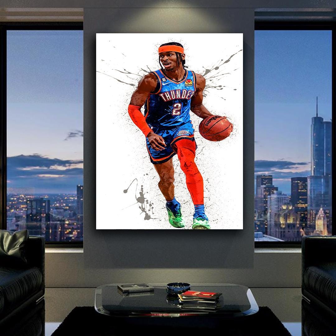 Shai Gilgeous-Alexander Poster, Oklahoma City Thunder, Gallery Canvas Wrap or Museum-Quality Poster, Man Cave, Kids room, Dorm Room