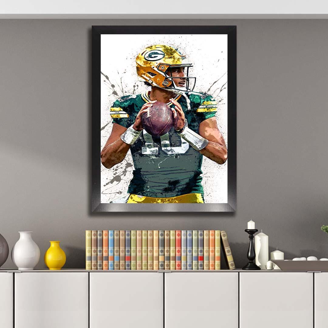 Jordan Love Poster, Green bay Packers, Gallery Canvas Wrap or Museum-Quality Poster, Fine Art, Wall Decor for Man Cave, Kids room, Dorm Room
