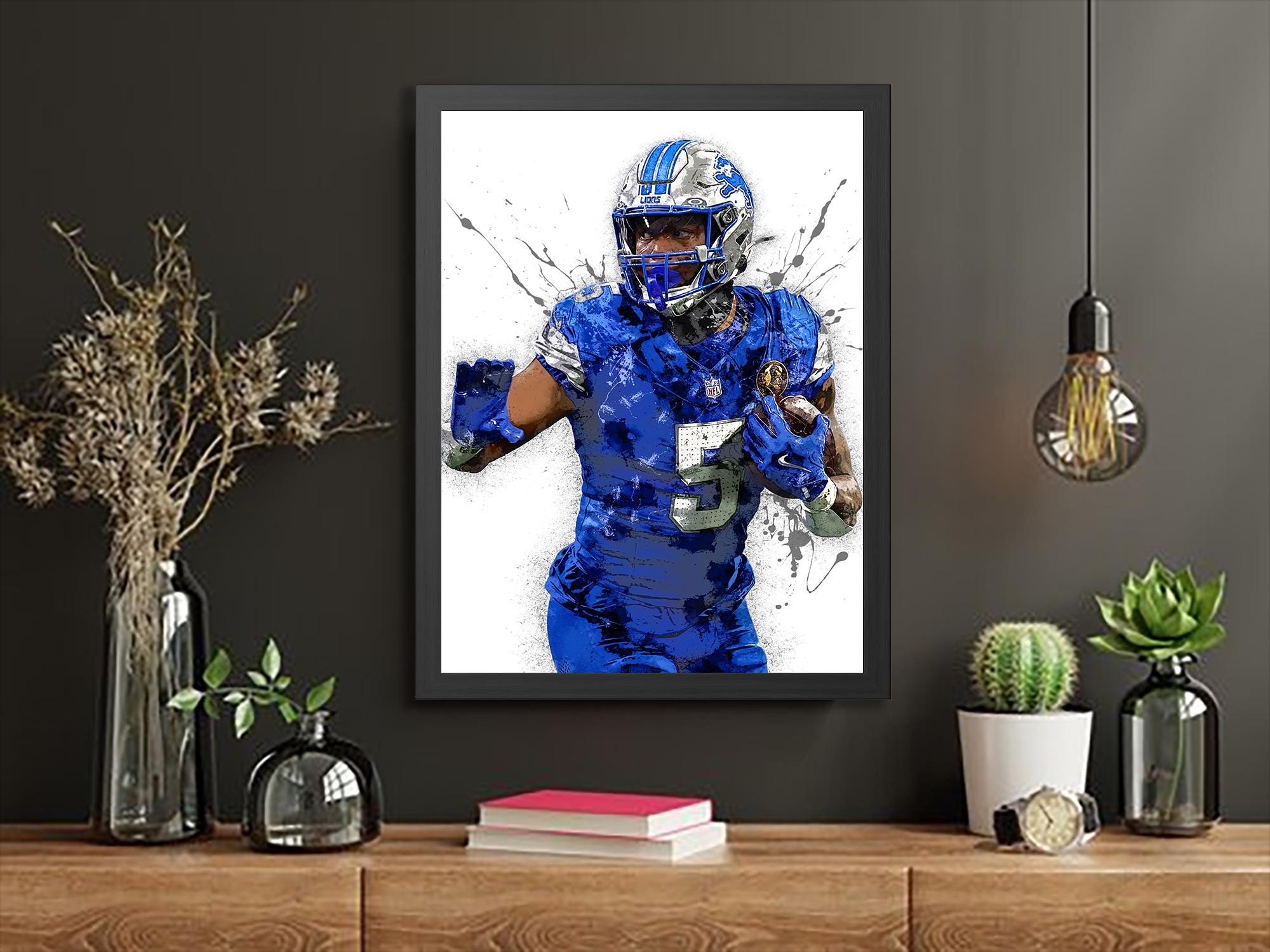 David Montgomery, Detroit Lions, Gallery Canvas Wrap, Museum-Quality Poster, Wall Art, Man Cave, Kids room, Office