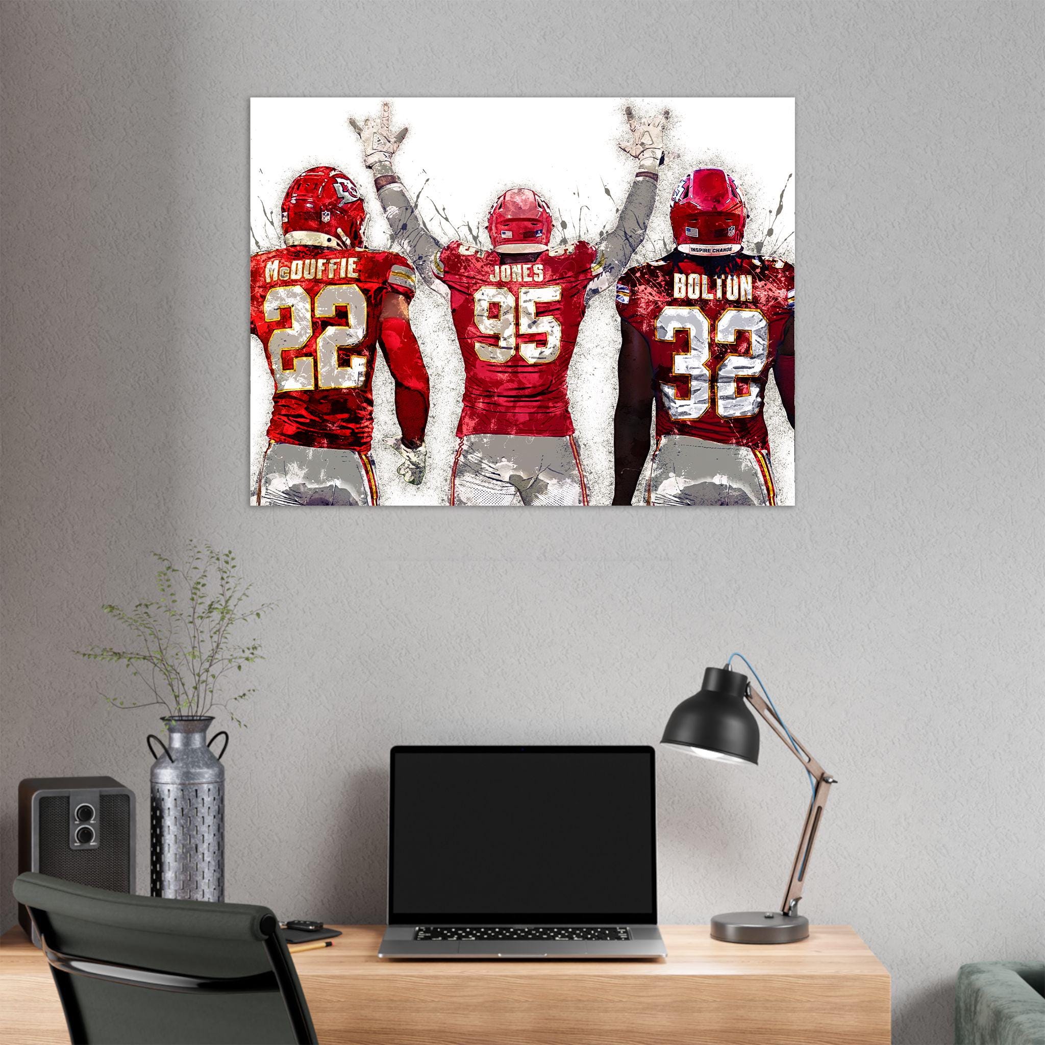 Chris Jones, Nick Bolton, Trent McDuffie, Kansas City Chiefs, Gallery Canvas Wrap or Premium Poster Print, Fine Art, Man Cave, Kids room
