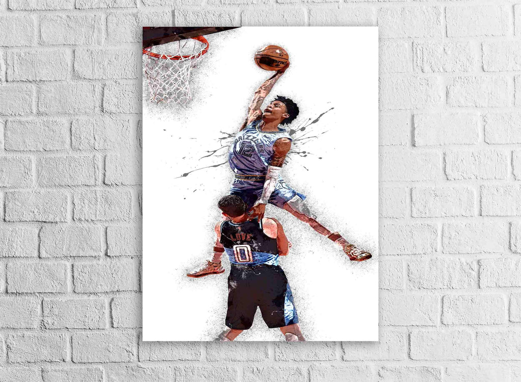 Ja Morant Dunk Poster, Memphis Grizzlies, Gallery Canvas Wrap or Museum-Quality Poster, Man Cave, Kids room, Dorm Room