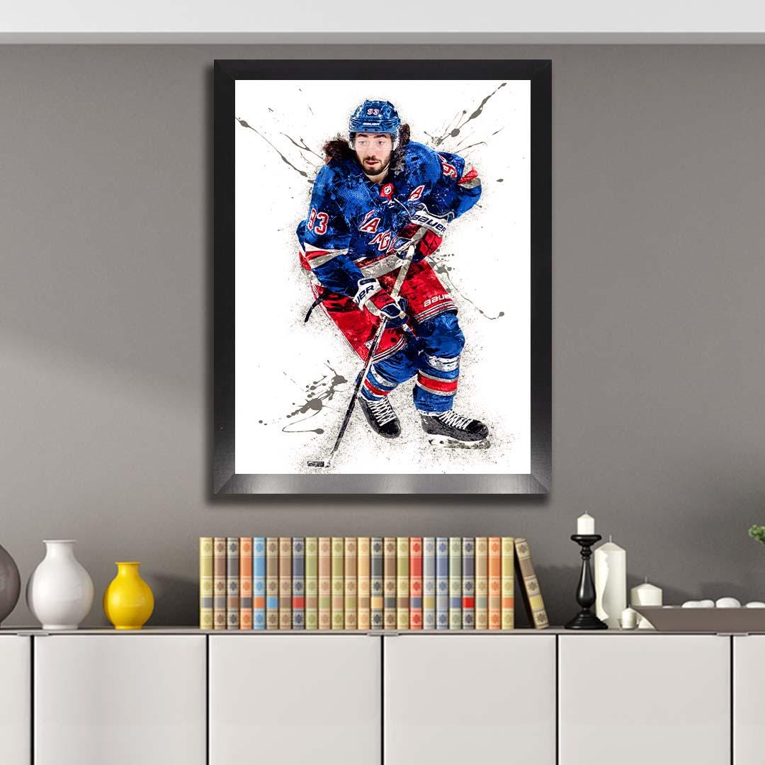 Mika Zibanejad Poster, New York Rangers, Gallery Canvas Wrap or Museum-Quality Poster, Man Cave, Kids room, Office
