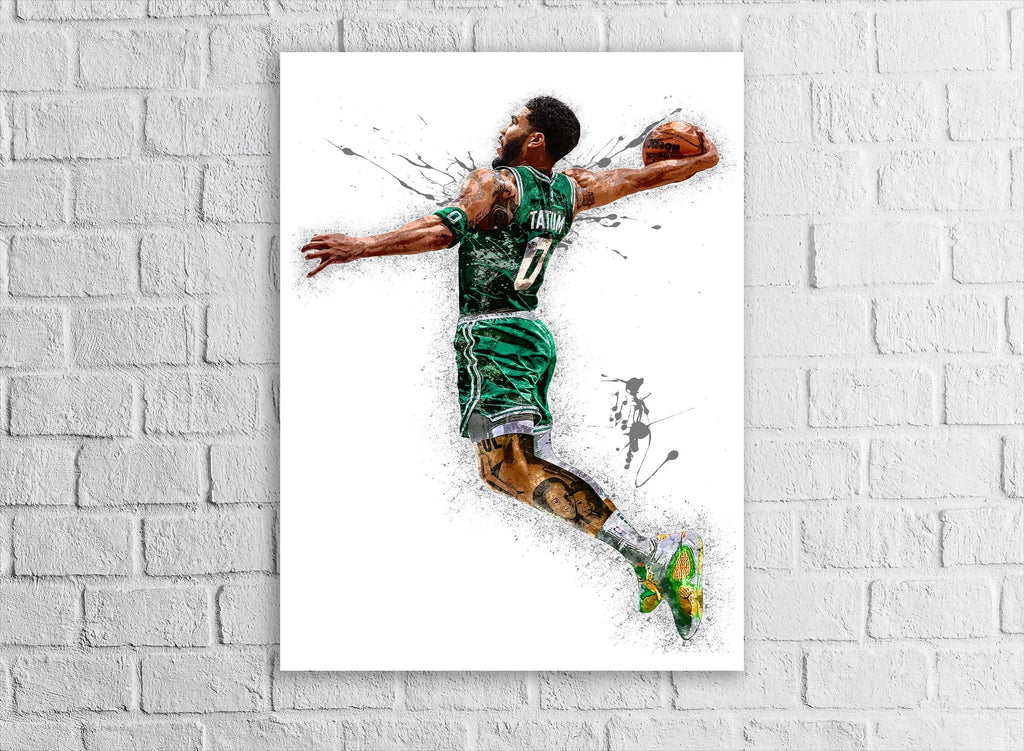 Jayson Tatum, Boston Celtics, Gallery Canvas Wrap or Museum-Quality Poster, Fine Art, Wall Decor for Man Cave, Kids room, Dorm Room