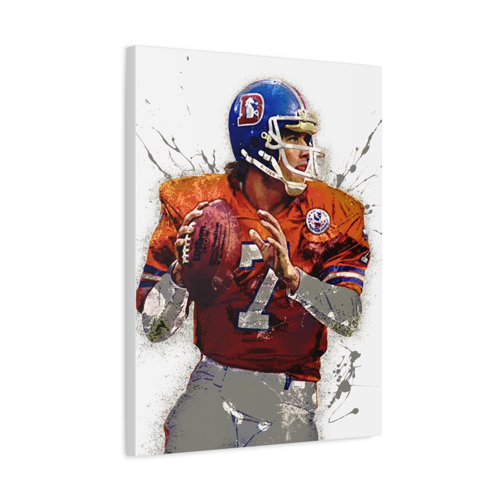 John Elway Poster, Denver Broncos, Gallery Canvas Wrap or Museum-Quality Poster, Fine Art, Wall Decor for Man Cave, Kids room