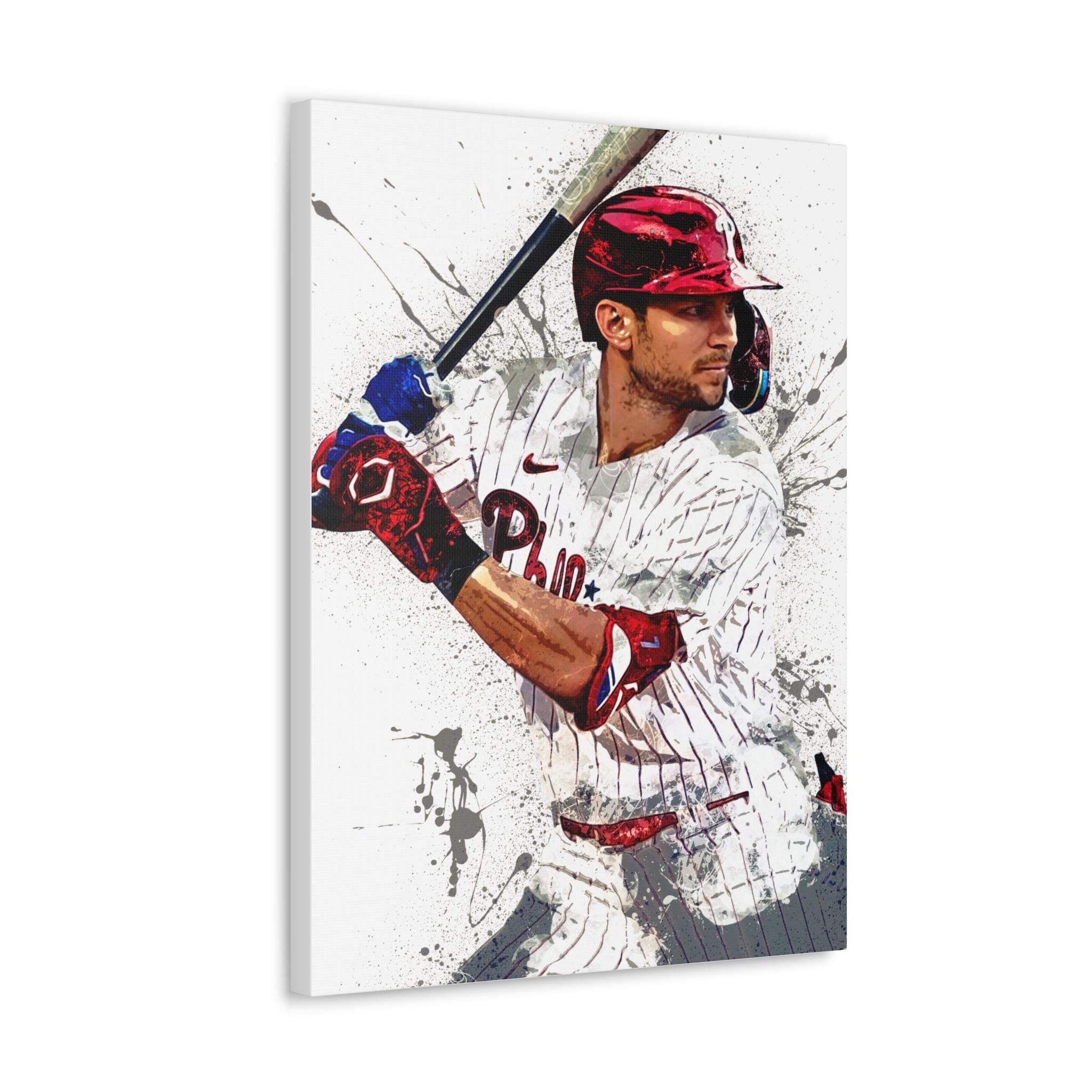 Trea Turner Poster, Philadelphia Phillies, Gallery Canvas Wrap or Museum-Quality Poster Print, Fine Art, Man Cave, Office or Kids Room