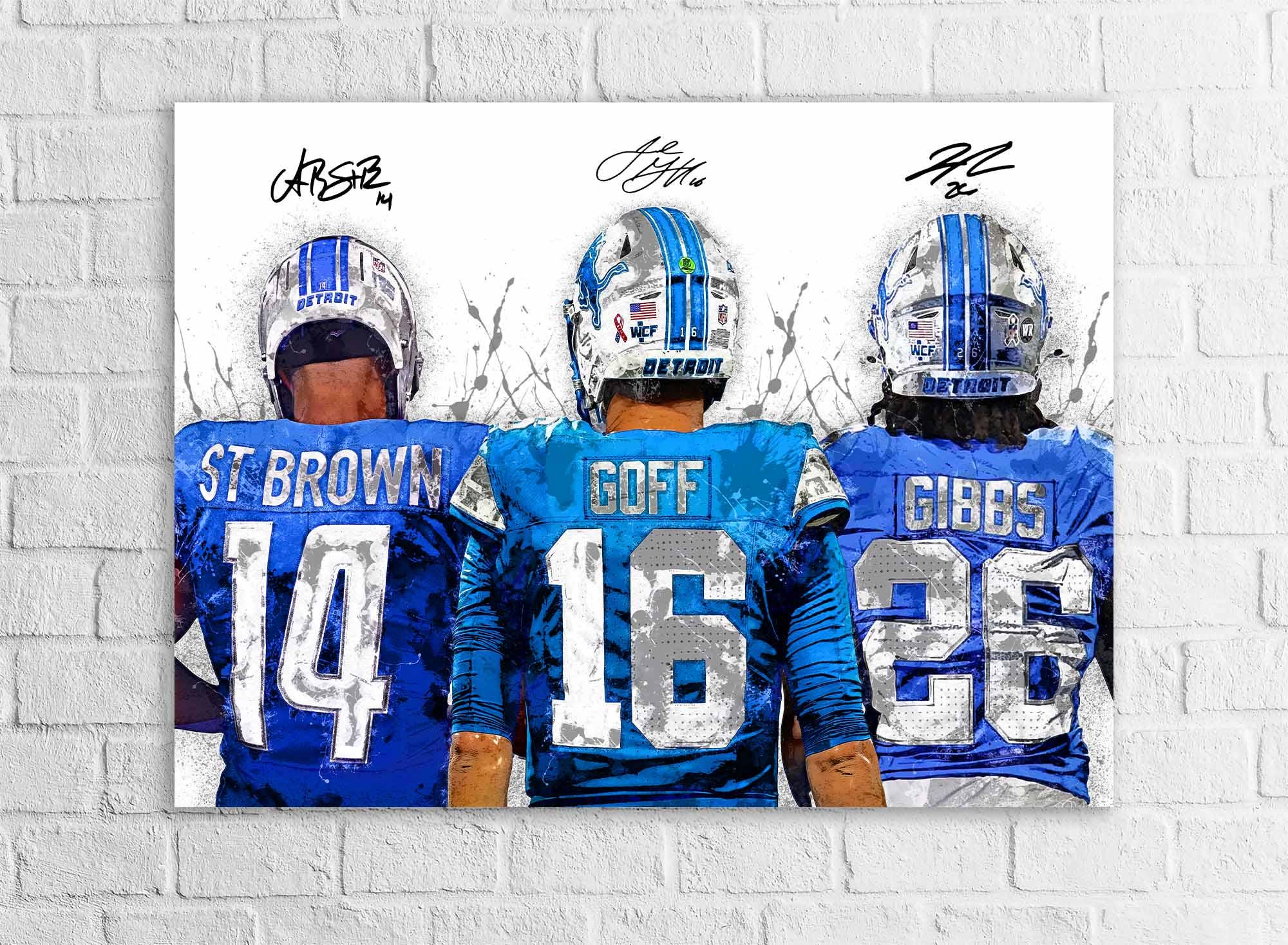Jared Goff, Amon-Ra St. Brown, Jahmyr Gibbs, Detroit Lions, Gallery Canvas Wrap, Premium Poster, Wall Art, Man Cave, Kids room, Office