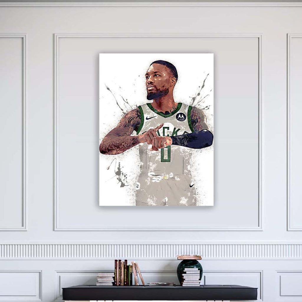 Damian Lillard Poster, Milwaukee Bucks, Gallery Canvas Wrap or Museum-Quality Poster, Fine Art, Man Cave, Kids room, Dorm Room