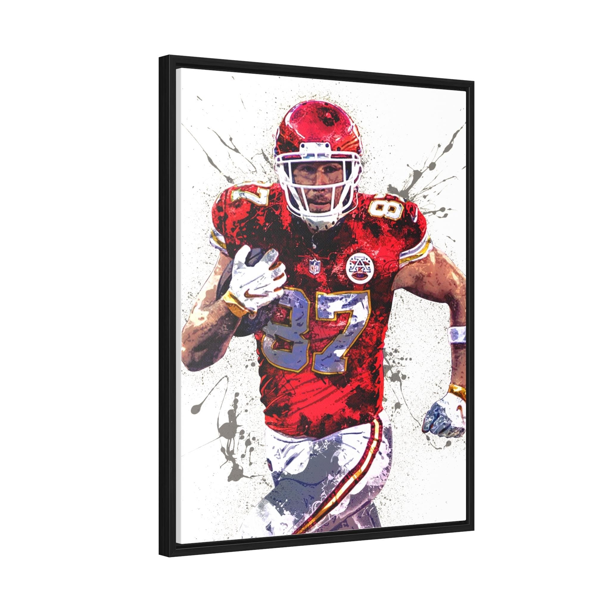 Travis Kelce Poster, Kansas City Chiefs, Gallery Canvas Wrap or Museum-Quality Poster, Fine Art, Man Cave, Kids room