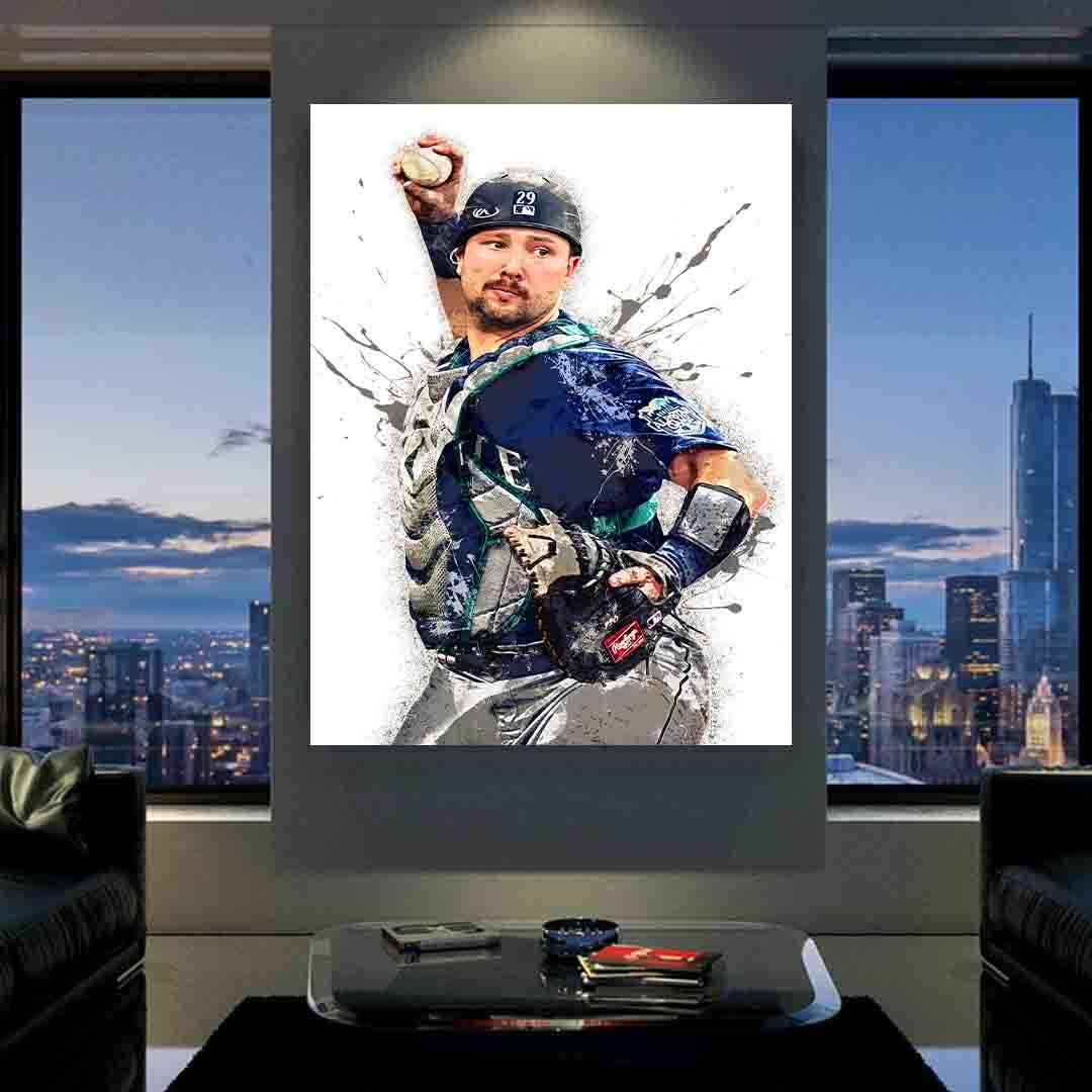 Cal Raleigh Poster, Seattle Mariners, Gallery Canvas Wrap or Premium Poster Print, Man Cave, Kids room, Office, Dorm Room
