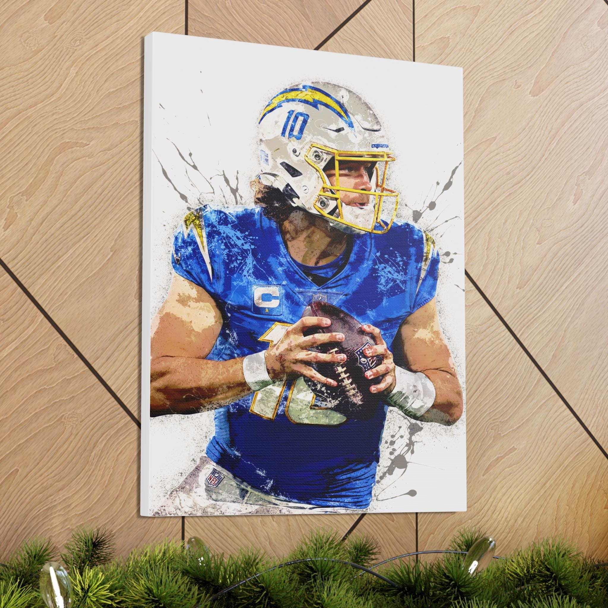 Justin Herbert Poster, Los Angeles Chargers, Gallery Canvas Wrap or Museum-Quality Poster, Fine Art, Man Cave, Kids room