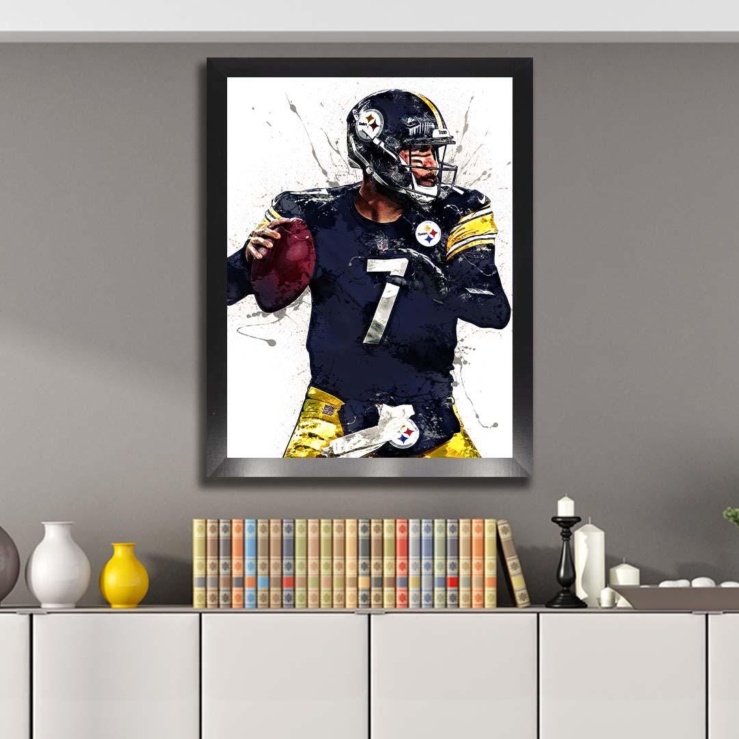Ben Roethlisberger Poster, Pittsburgh Steelers, Gallery Canvas Wrap or Premium Poster, Fine Art, Wall Decor for Man Cave, Kids room, Dorm