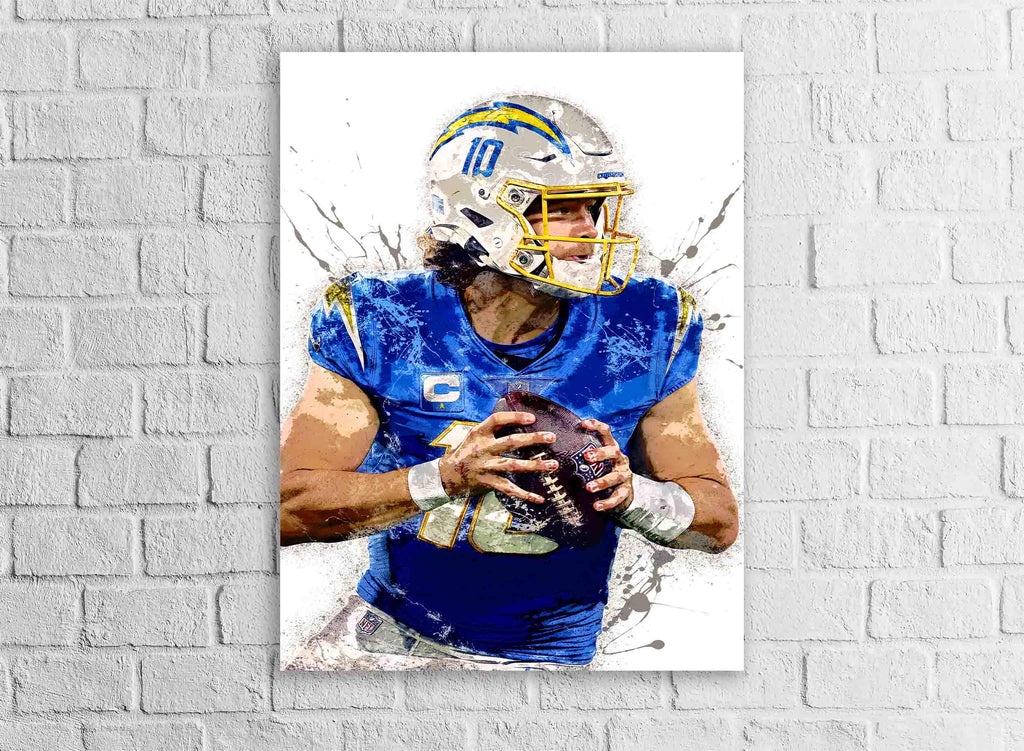 Justin Herbert Poster, Los Angeles Chargers, Gallery Canvas Wrap or Museum-Quality Poster, Fine Art, Man Cave, Kids room