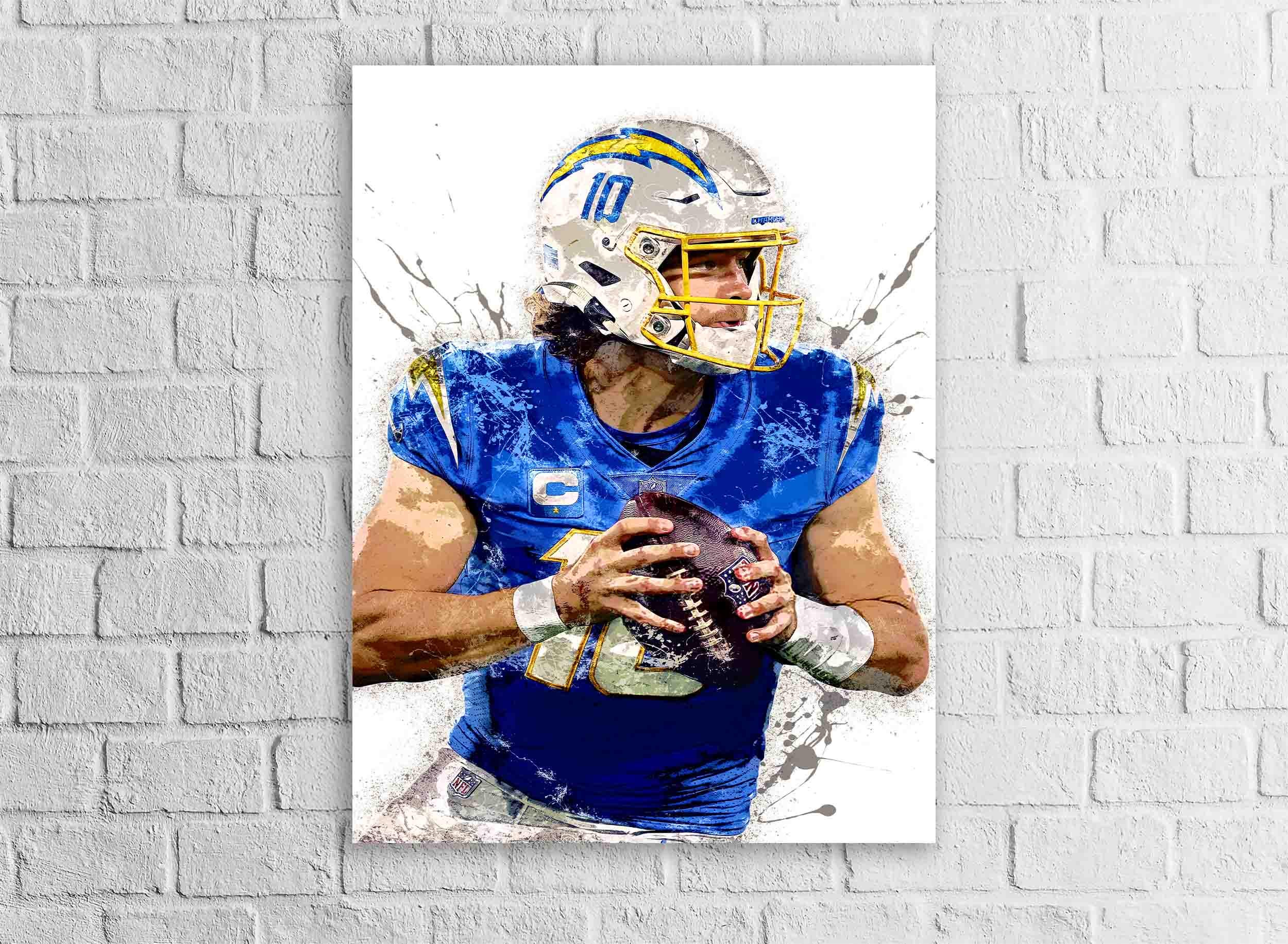 Justin Herbert Poster, Los Angeles Chargers, Gallery Canvas Wrap or Museum-Quality Poster, Fine Art, Man Cave, Kids room