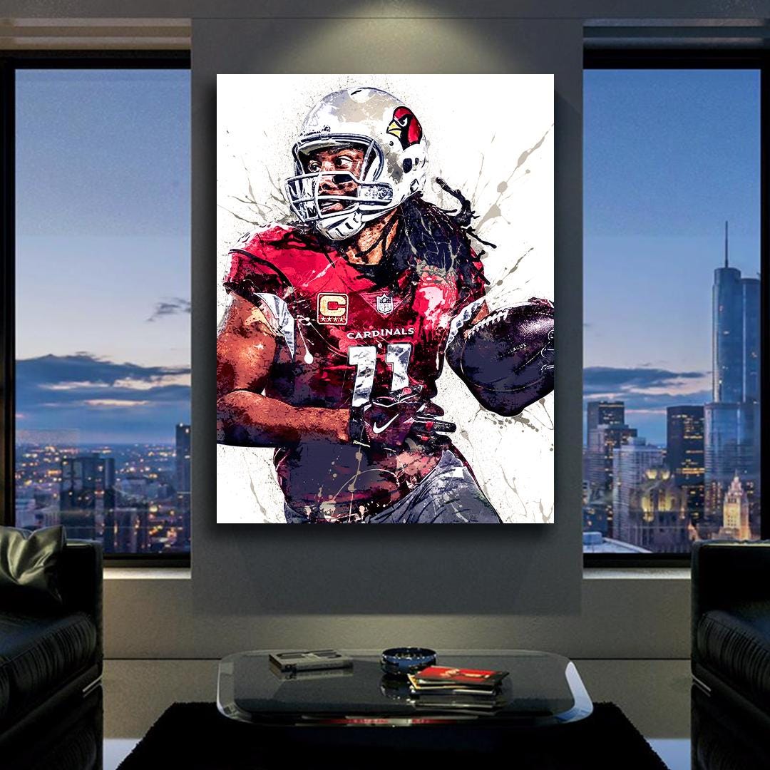 Larry Fitzgerald Jr. Poster, Arizona Cardinals, Gallery Canvas Wrap or Museum-Quality Poster, Fine Art, Wall Decor for Man Cave, Kids room