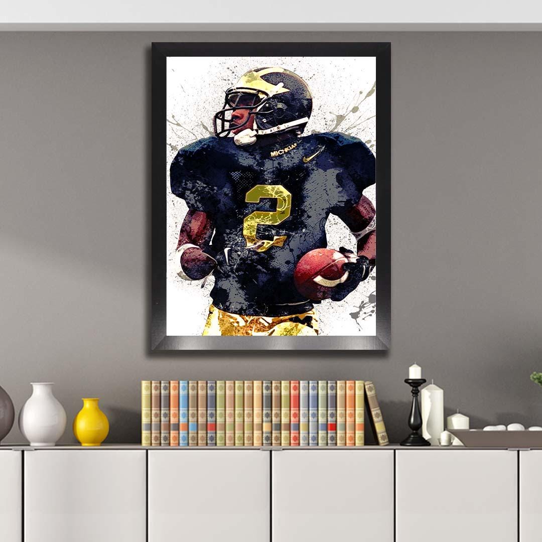 Charles Woodson Poster, Michigan Wolverines, Gallery Canvas Wrap or Museum-Quality Poster, Fine Art, Man Cave, Kids room, Dorm Room