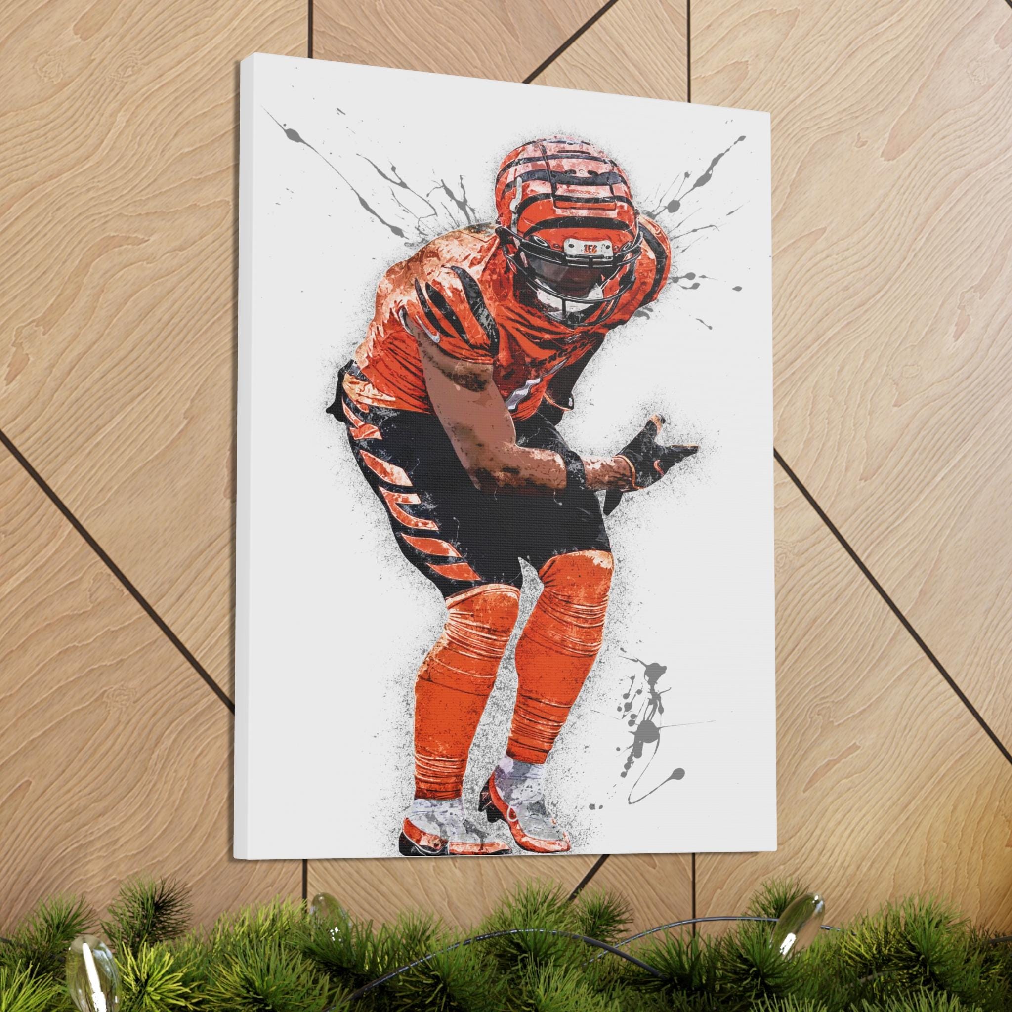 Ja'Marr Chase Poster, Celebrate, Cincinnati Bengals, Canvas Wrap or Museum-Quality Poster, Fine Art, Man Cave, Kids room, Office