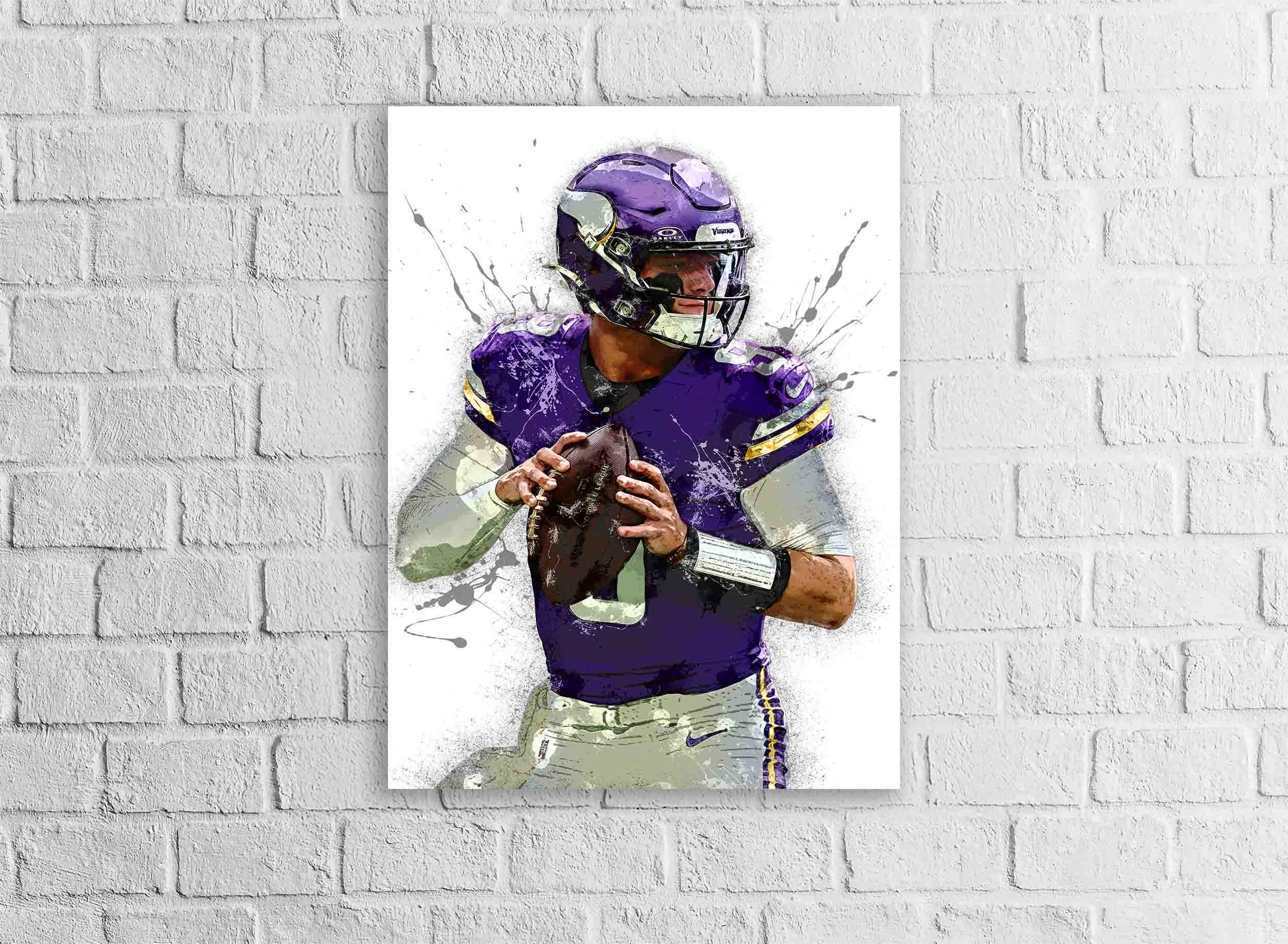 J.J. McCarthy Poster, Minnesota Vikings, Canvas Wrap or Museum-Quality Poster, Fine Art, Wall Decor, Man Cave, Kids room