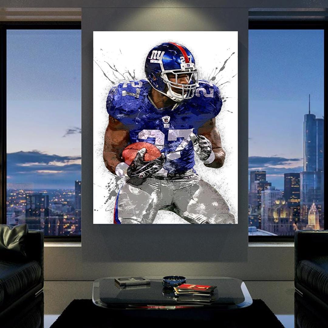 Brandon Jacobs Poster, New York Giants, Gallery Canvas Wrap or Museum-Quality Poster, Fine Art, Wall Decor for Man Cave, Kids room