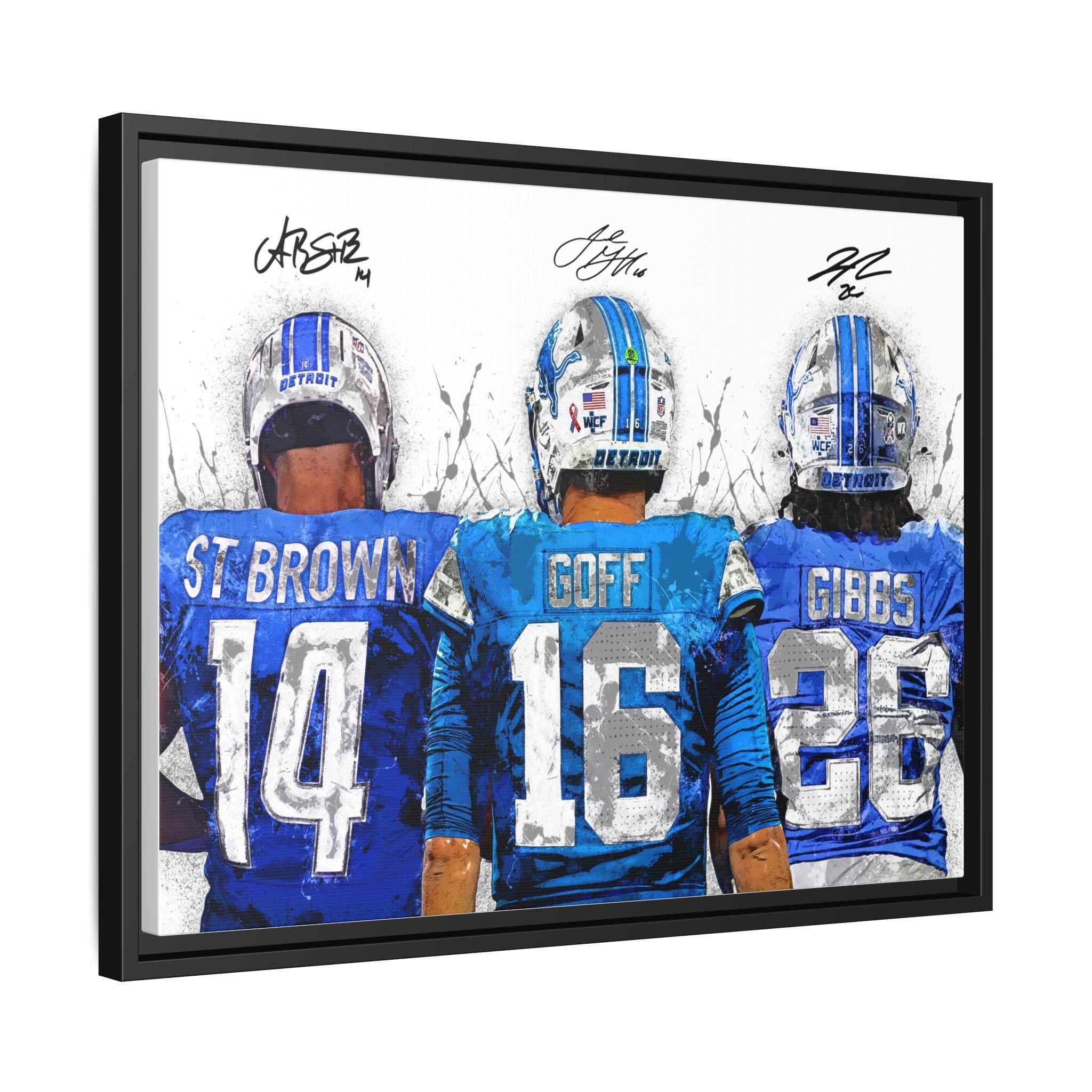 Jared Goff, Amon-Ra St. Brown, Jahmyr Gibbs, Detroit Lions, Gallery Canvas Wrap, Premium Poster, Wall Art, Man Cave, Kids room, Office