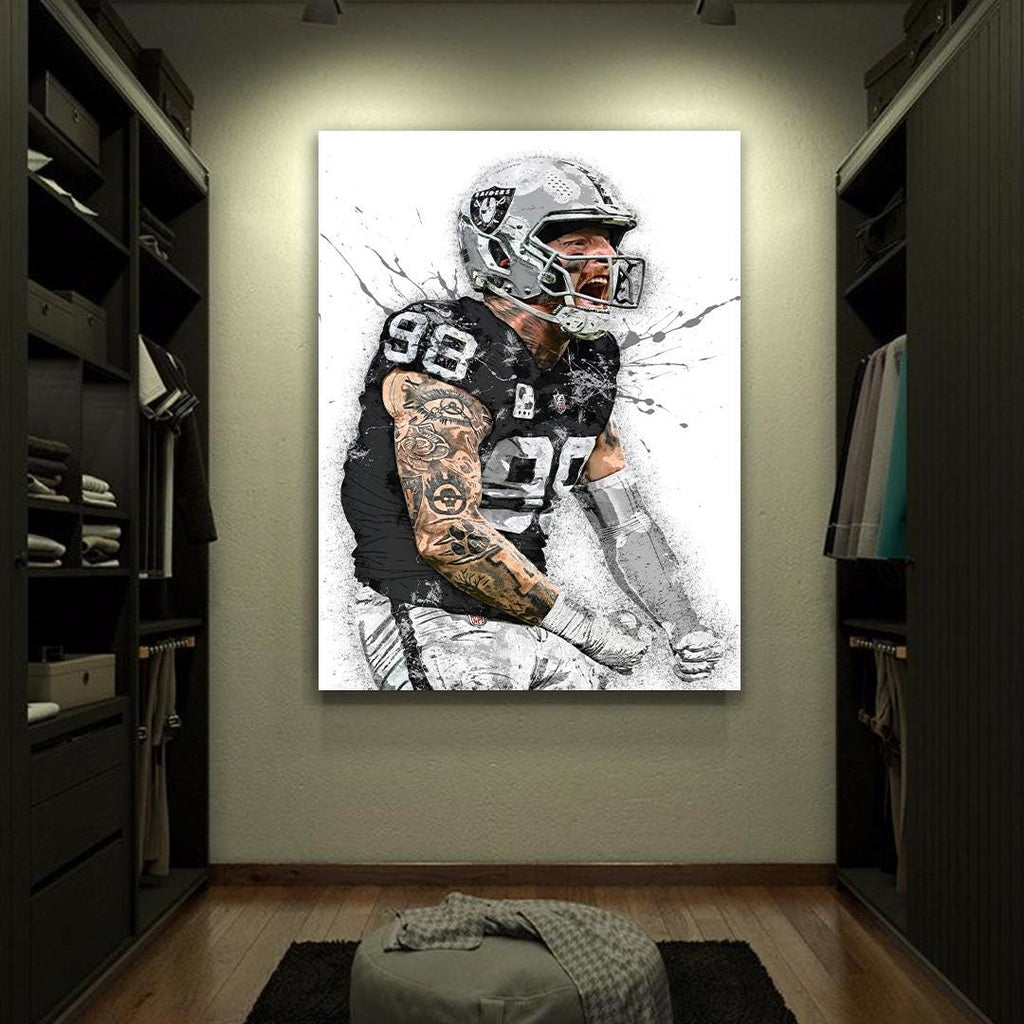 Maxx Crosby Poster, Las Vegas Raiders, Gallery Canvas Wrap or Museum-Quality Poster, Fine Art, Man Cave, Kids room, Office