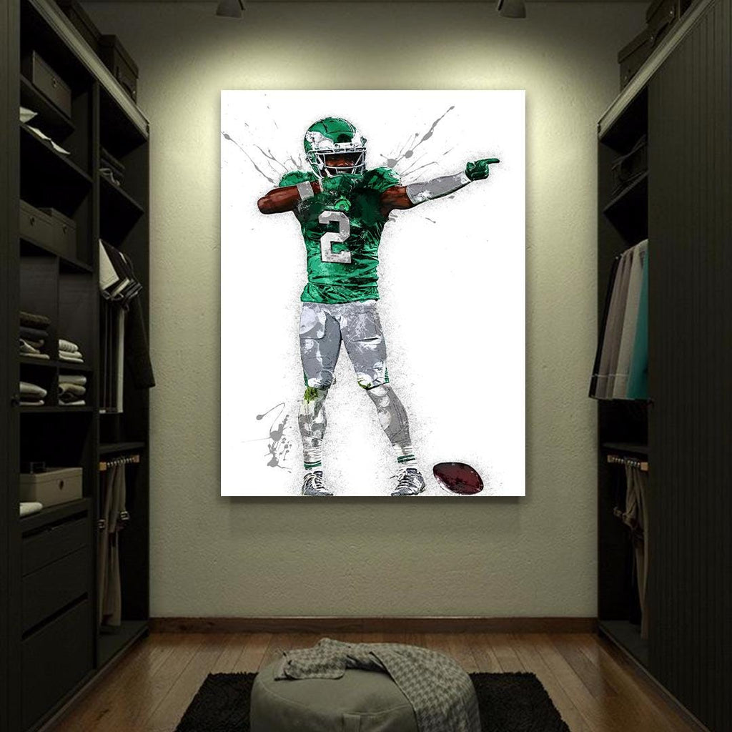 Jahan Dotson Poster, "Touchdown Celebration", Philadelphia Eagles, Gallery Canvas Wrap or Premium Poster, Man Cave, Kids room, Office