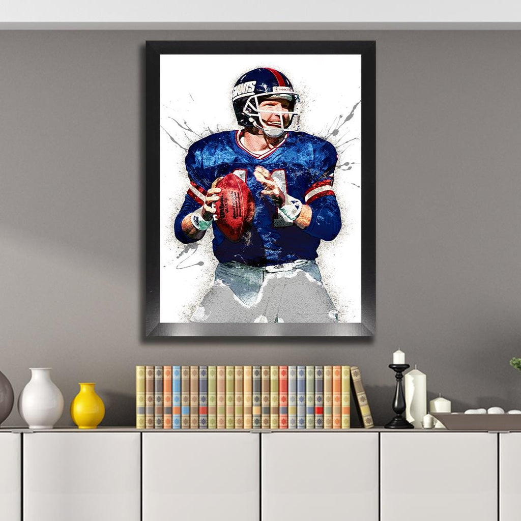 Phil Simms Poster, New York Giants, Gallery Canvas Wrap or Museum-Quality Poster, Fine Art, Wall Decor for Man Cave, Kids room