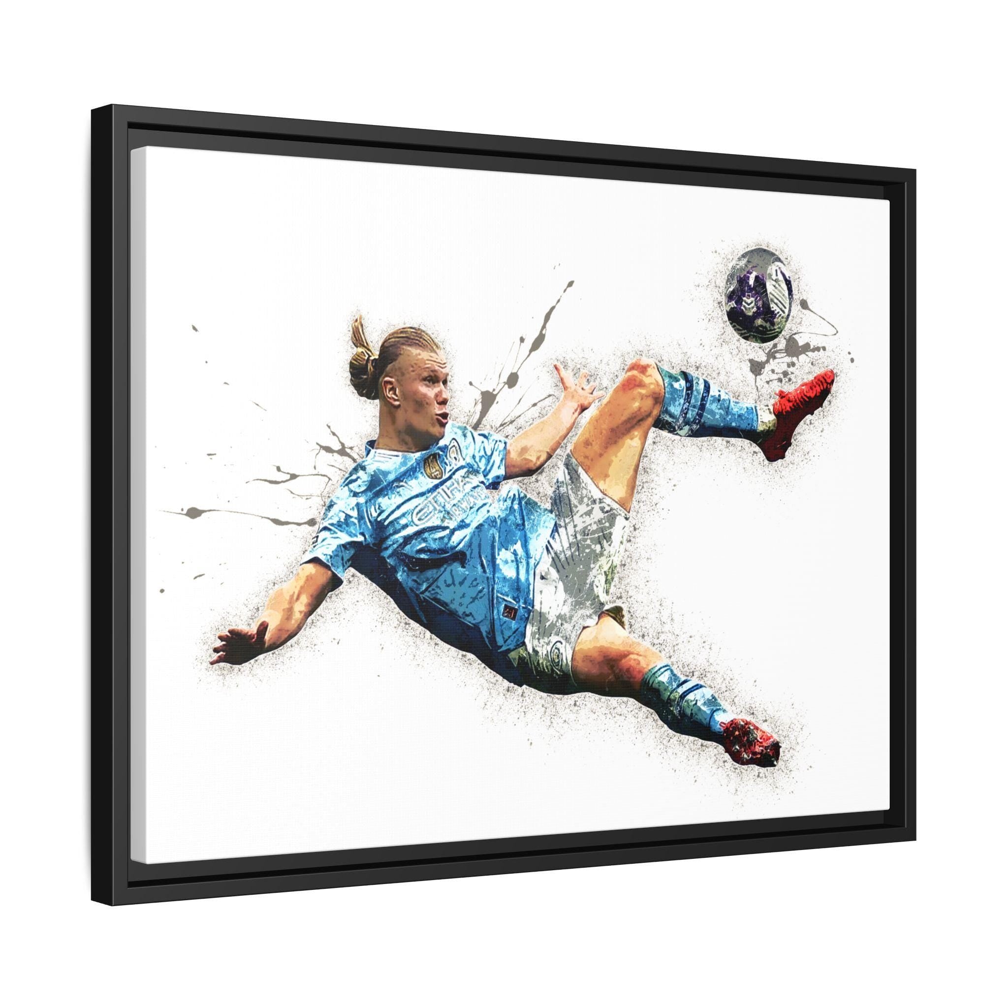 Erling Haaland, "Iconic Kick", Manchester, Gallery Canvas Wrap or Museum-Quality Poster, Wall Decor, Man Cave, Kids room, Office