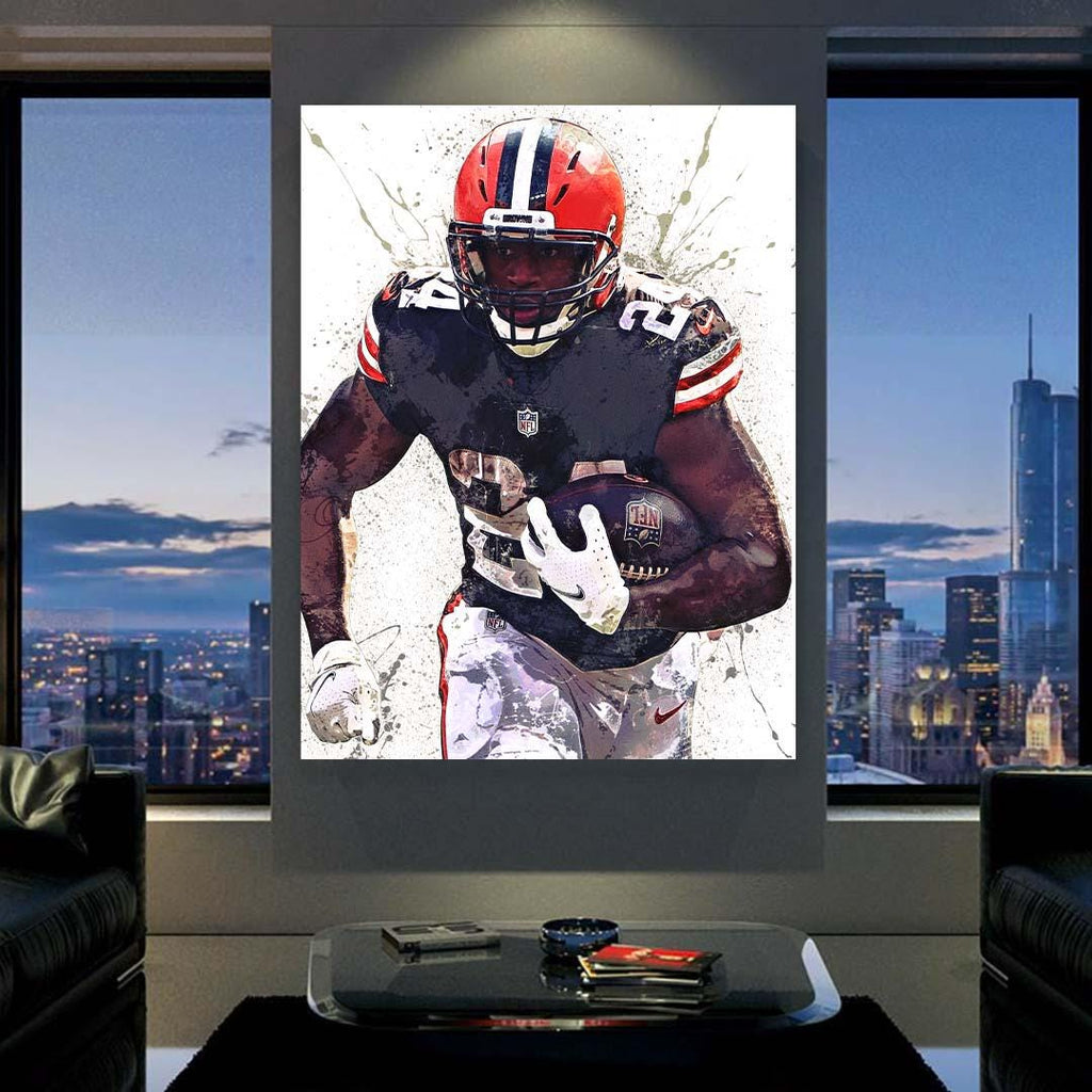 Nick Chubb Cleveland Browns Poster, Gallery Canvas Wrap: Man Cave Wall Art