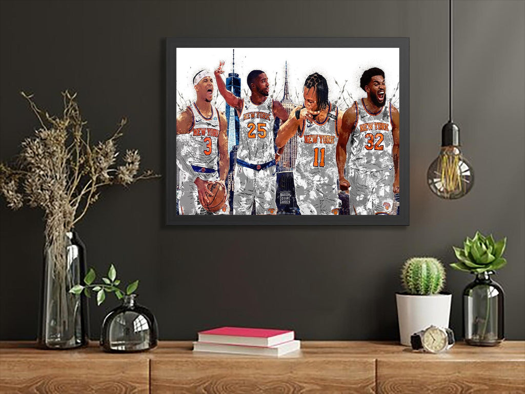Jalen Brunson, Mikal Bridges, Josh Hart, Karl-Anthony Towns, NY Knicks, Canvas Wrap or Museum-Quality Poster, Man Cave, Office or Dorm Room
