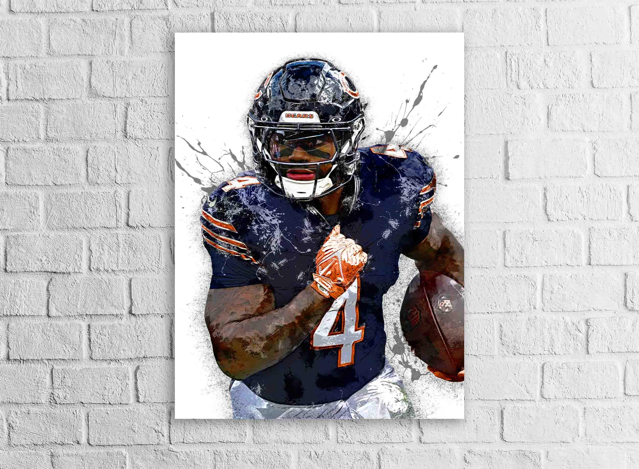 D'Andre Swift Poster, Chicago Bears, Gallery Canvas Wrap or Museum-Quality Poster, Fine Art, Wall Decor for Man Cave, Kids room