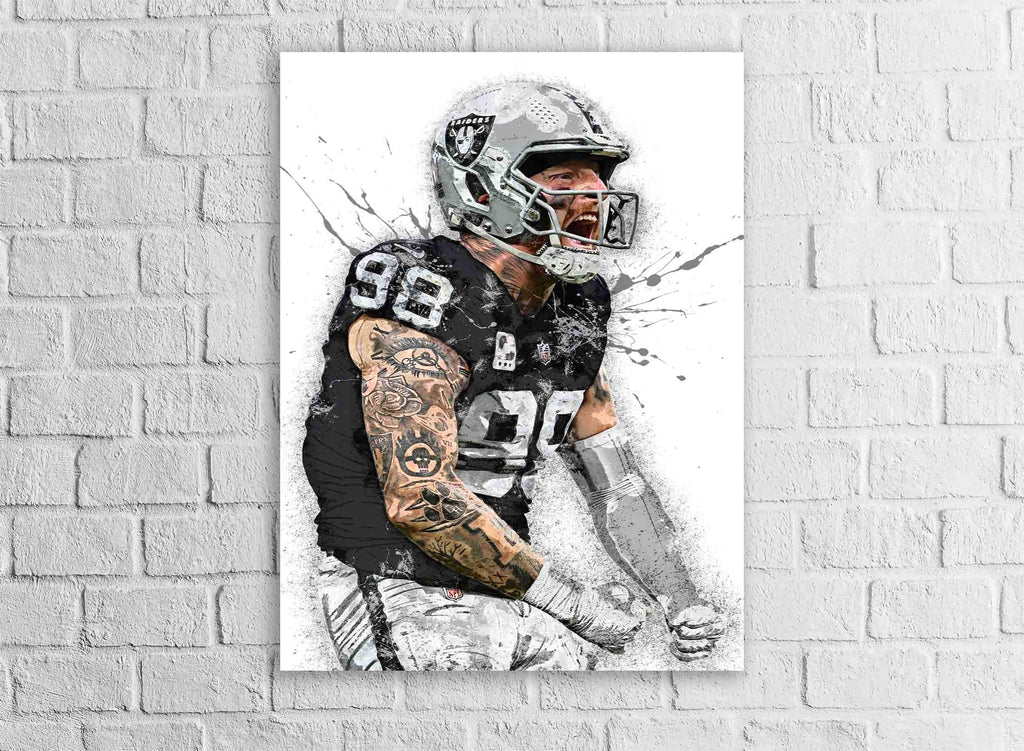 Maxx Crosby Poster, Las Vegas Raiders, Gallery Canvas Wrap or Museum-Quality Poster, Fine Art, Man Cave, Kids room, Office