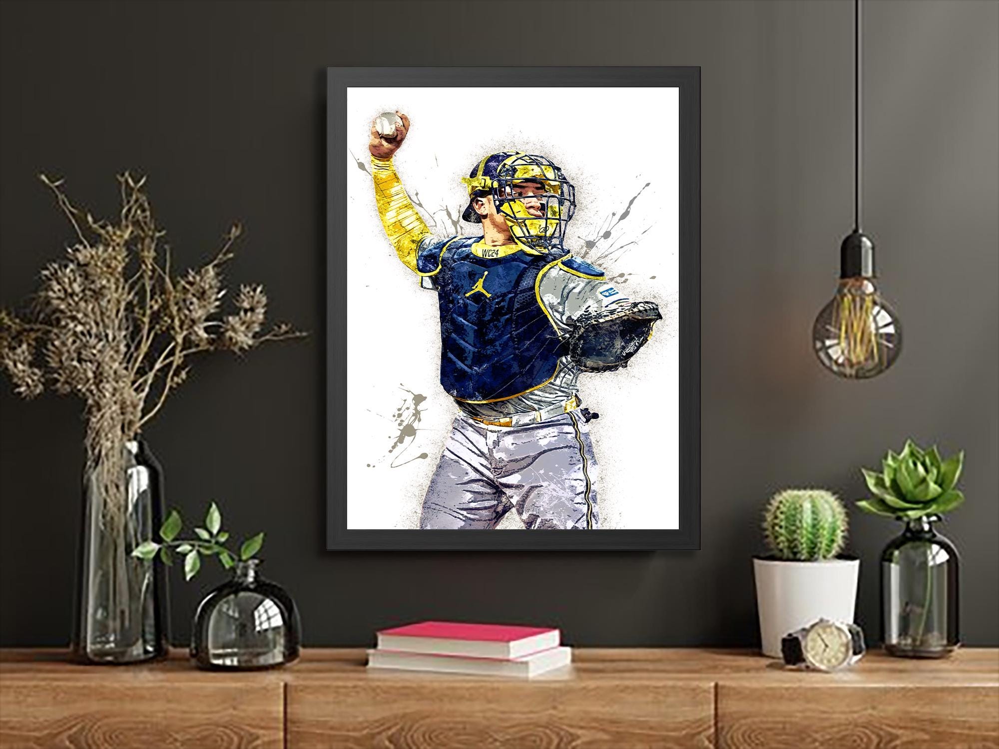 William Contreras Poster, Milwaukee Brewers, Gallery Canvas Wrap or Museum-Quality Poster Print, Fine Art, Man Cave, Office or Dorm Room