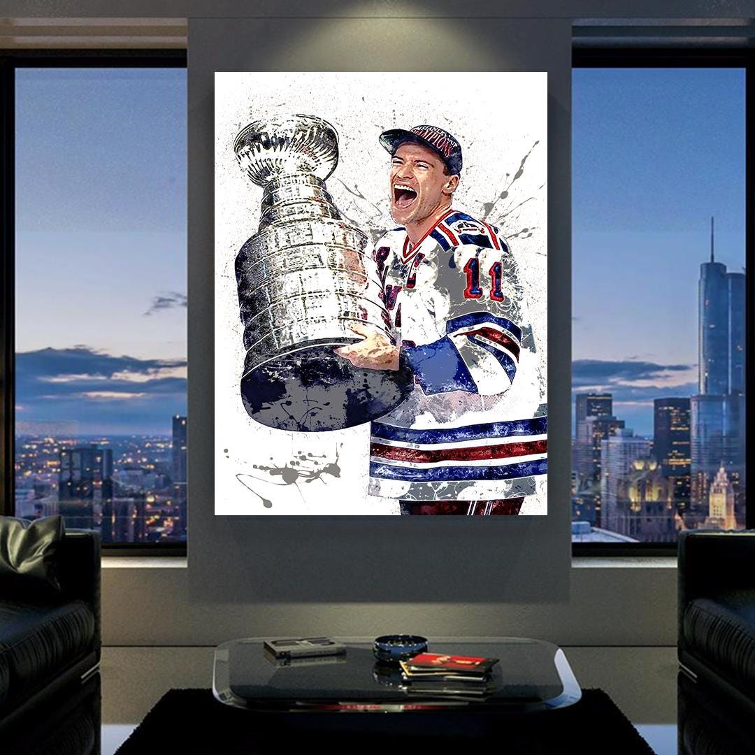 Mark Messier Trophy Poster, New York Rangers, Gallery Canvas Wrap or Museum-Quality Poster, Man Cave, Kids room, Office