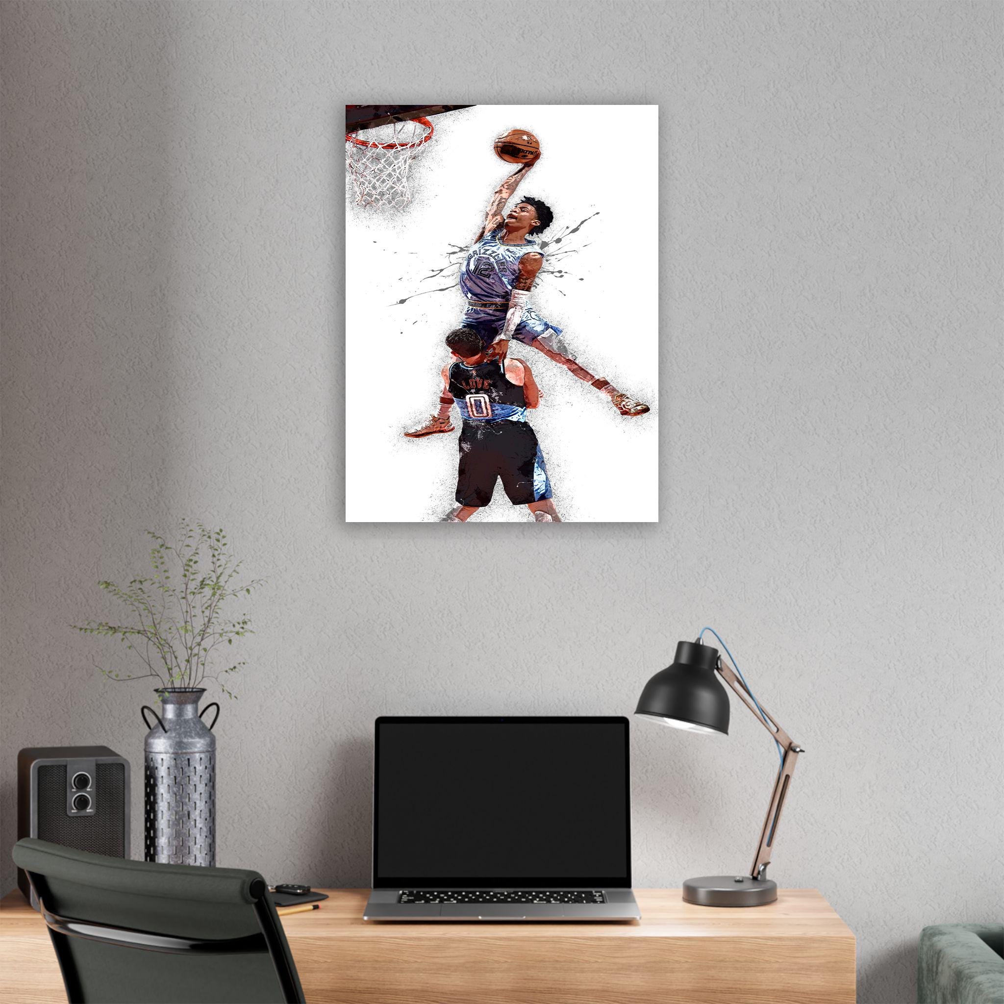 Ja Morant Dunk Poster, Memphis Grizzlies, Gallery Canvas Wrap or Museum-Quality Poster, Man Cave, Kids room, Dorm Room