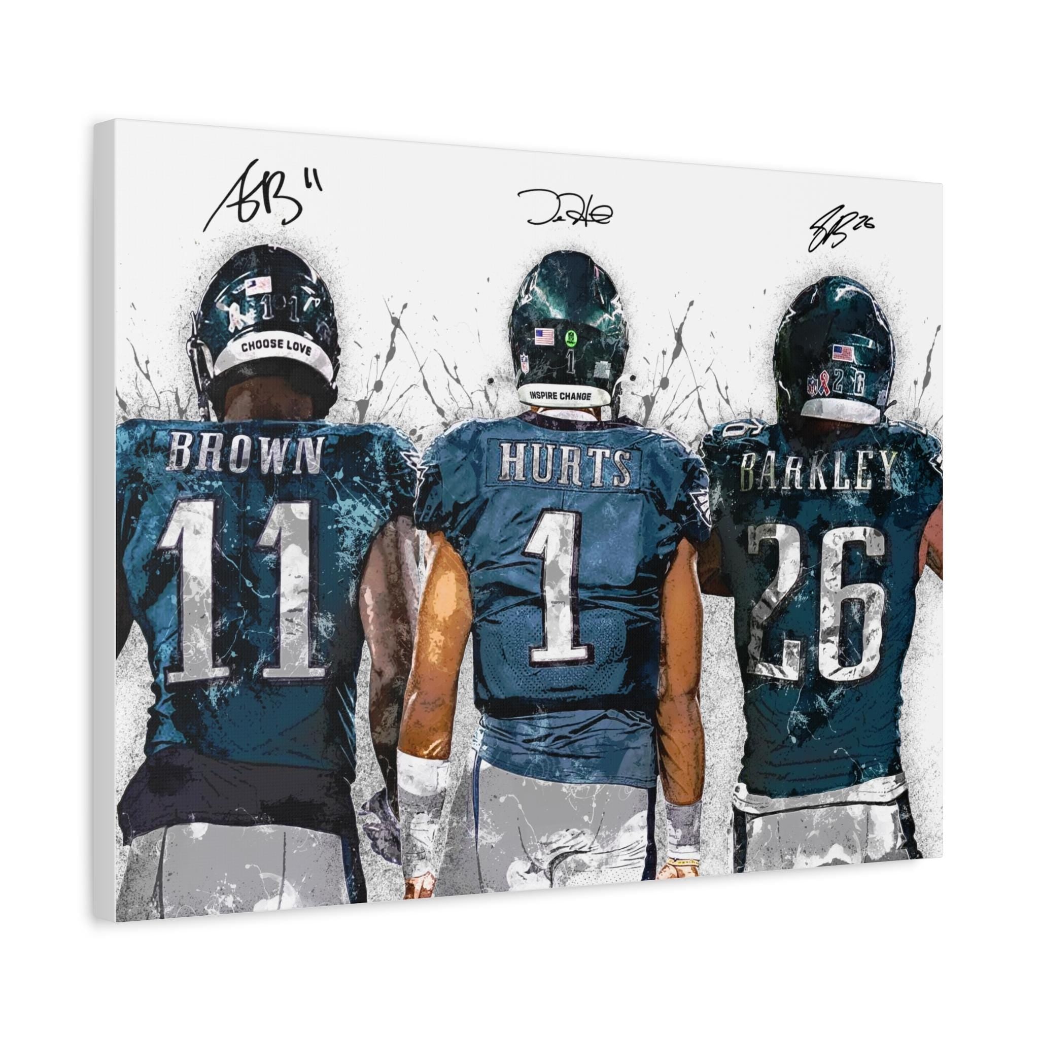 Saquon Barkley, Jalen Hurts, AJ Brown, Philadelphia Eagles, Canvas Wrap or Museum-Quality Poster, Fine Art, Man Cave, Kids room