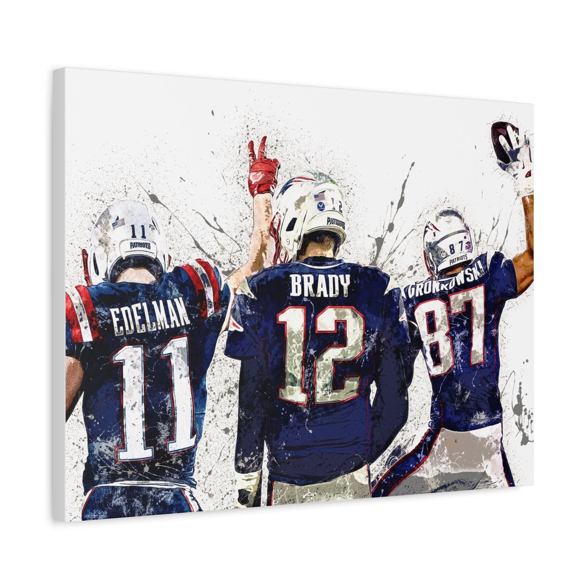 Tom Brady, Rob Gronkowski, Julian Edelman, New England Patriots, Gallery Canvas Wrap, Museum-Quality Poster, Man Cave, Kids room, Dorm Room