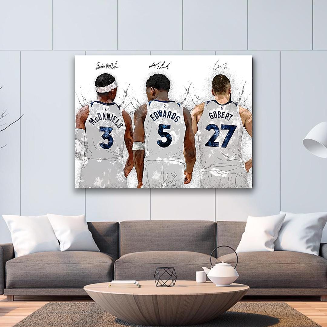 Anthony Edwards, Jaden McDaniels, Rudy Gobert, Minnesota Timberwolves, Gallery Canvas Wrap, Premium Poster, Fine Art, Man Cave, Kids room