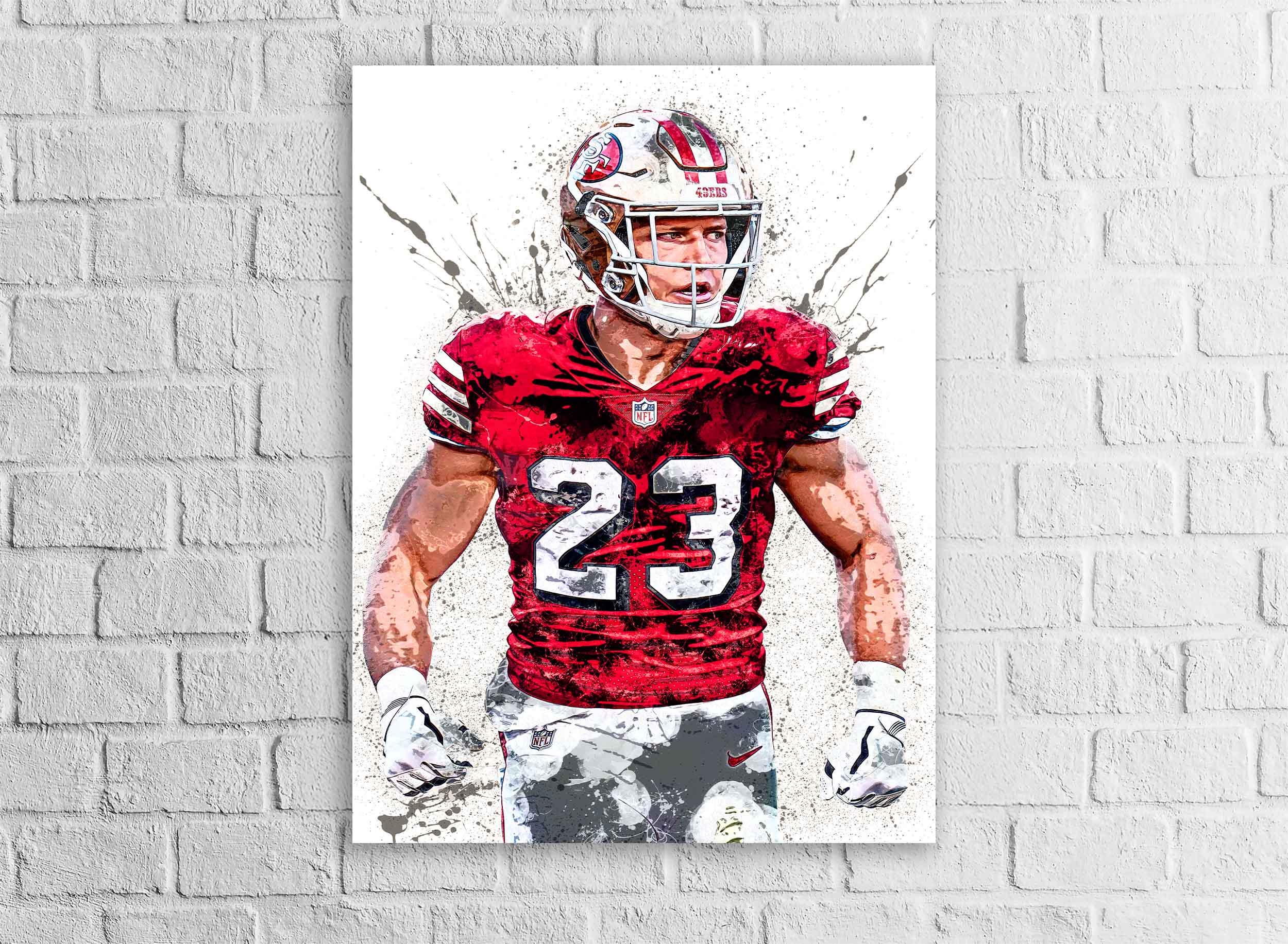 Christian McCaffrey Poster, San Francisco 49ers, Gallery Canvas Wrap or Premium Poster, Fine Art Quality, Man Cave, Kids room