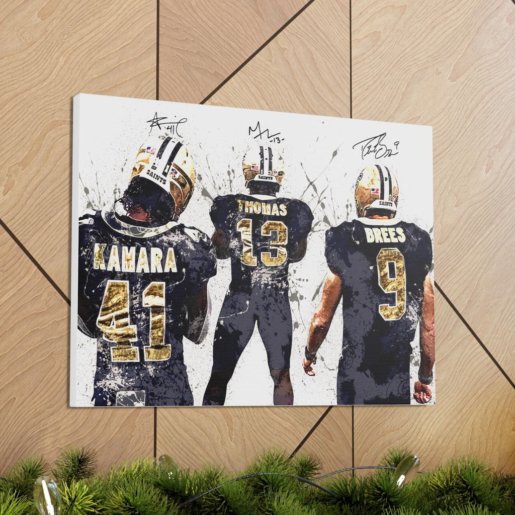 Drew Brees, Alvin Kamara, Michael Thomas, New Orleans Saints, Gallery Canvas Wrap or Premium Poster, Fine Art, Man Cave, Kids room