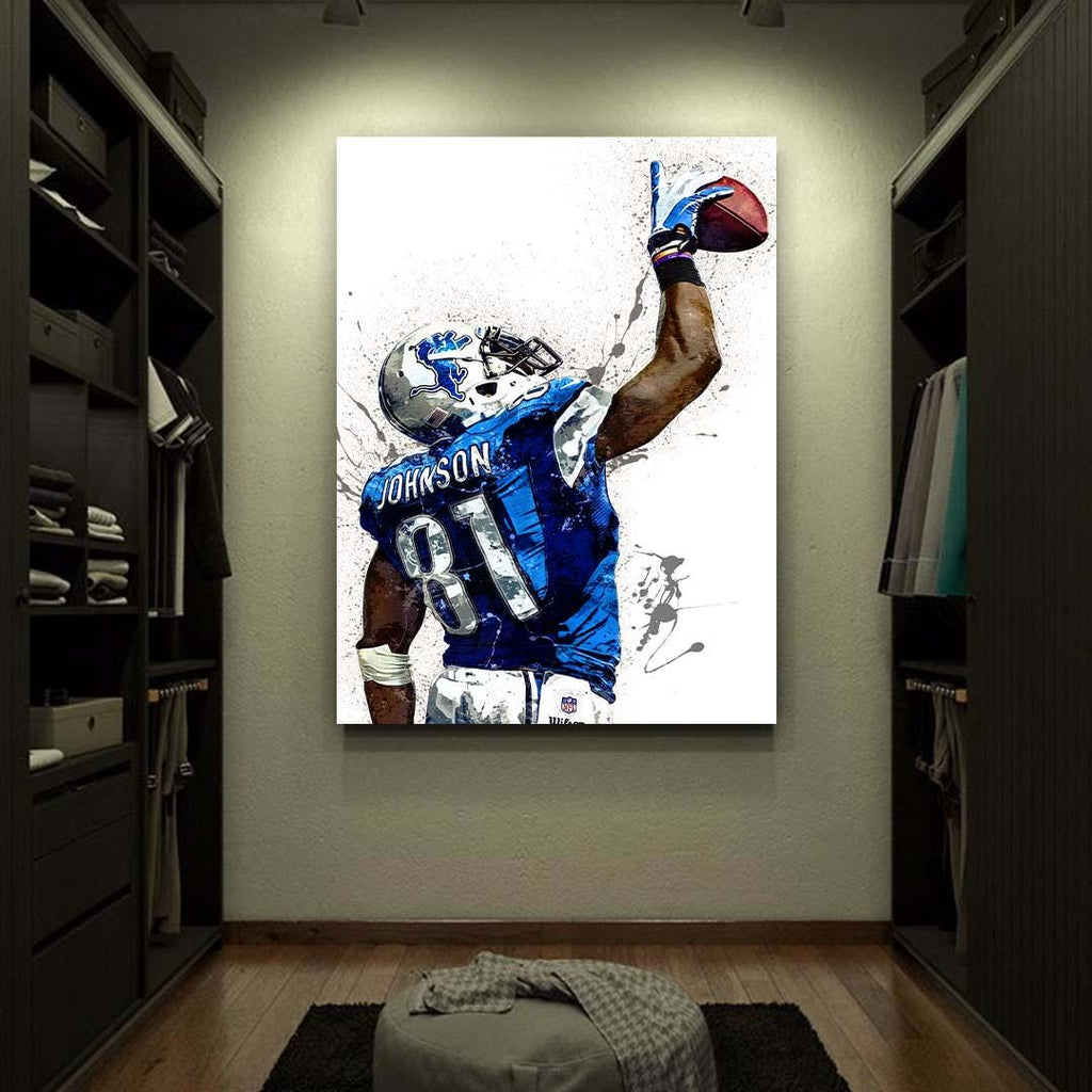 Calvin Johnson Poster, Detroit Lions, Gallery Canvas Wrap, Museum-Quality Poster, Wall Art, Man Cave, Kids room, Office