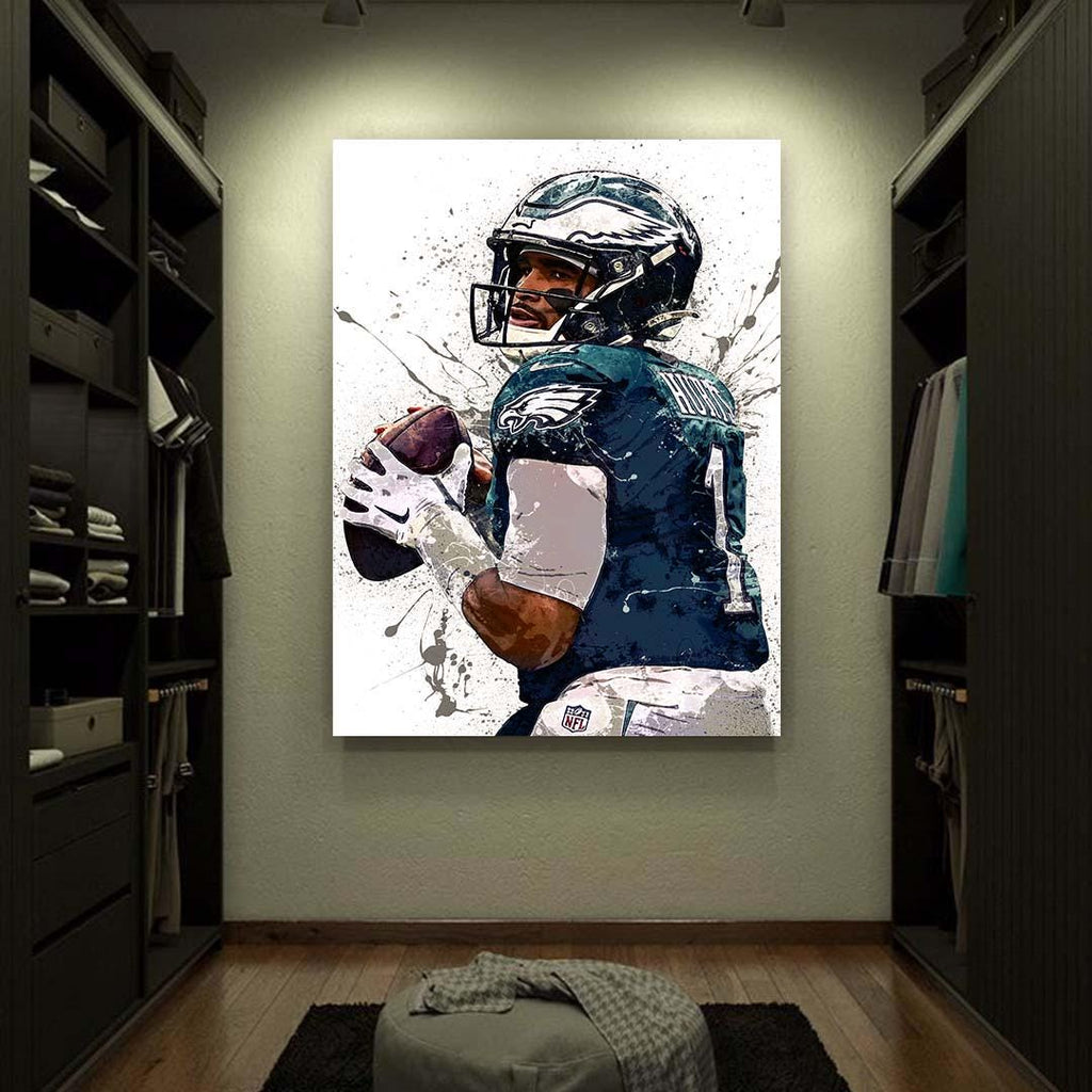 Jalen Hurts Poster, Philadelphia Eagles, Gallery Canvas Wrap or Museum-Quality Poster, Fine Art, Wall Decor for Man Cave, Kids room