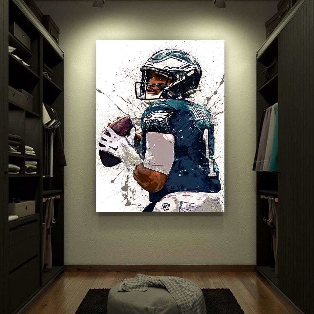 Jalen Hurts Poster, Philadelphia Eagles, Gallery Canvas Wrap or Museum-Quality Poster, Fine Art, Wall Decor for Man Cave, Kids room