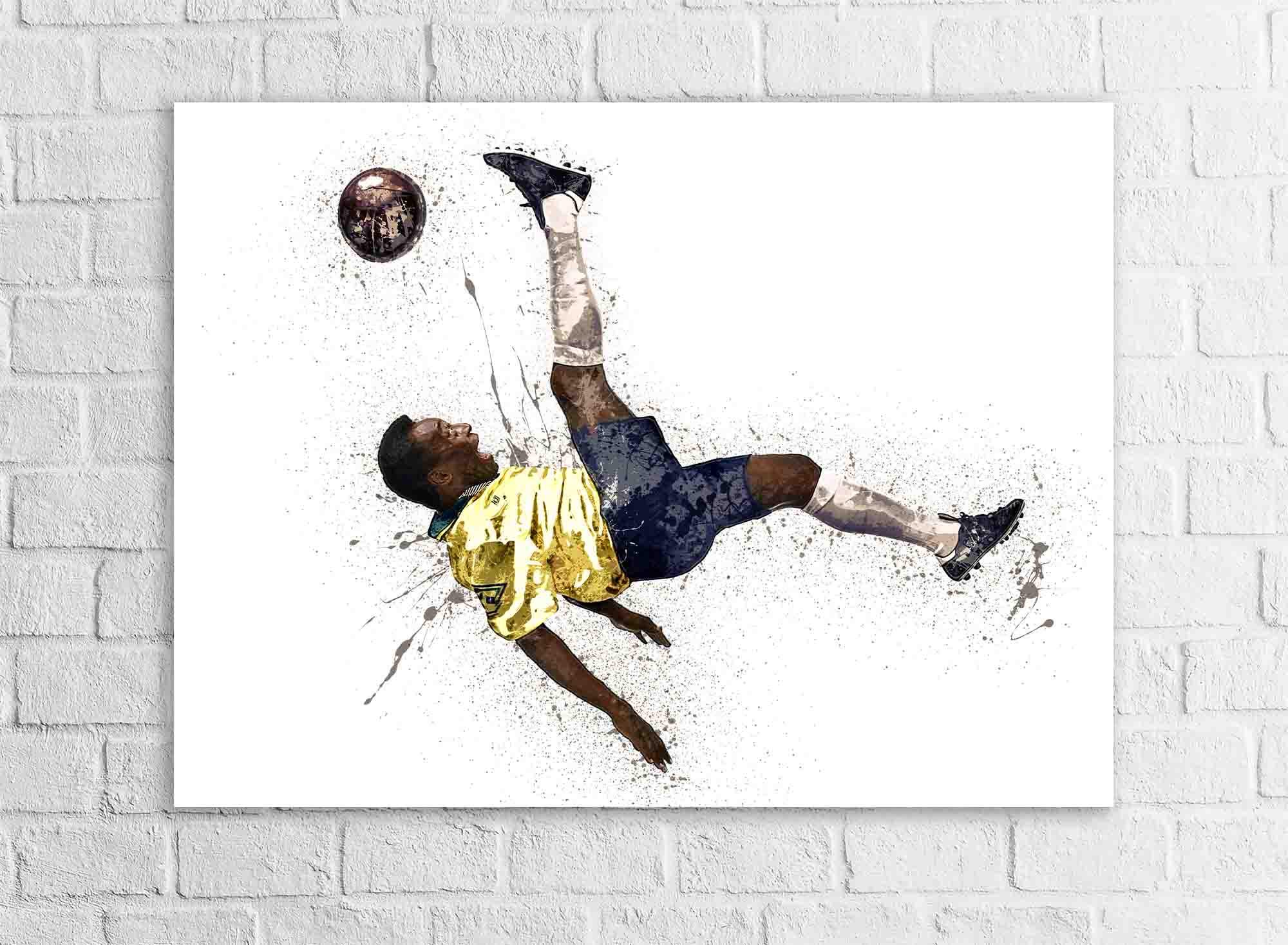 Pele Poster Print, Iconic Kick, Gallery Canvas Wrap or Museum-Quality Poster, Fine Art, Man Cave, Kids room, Dorm Room