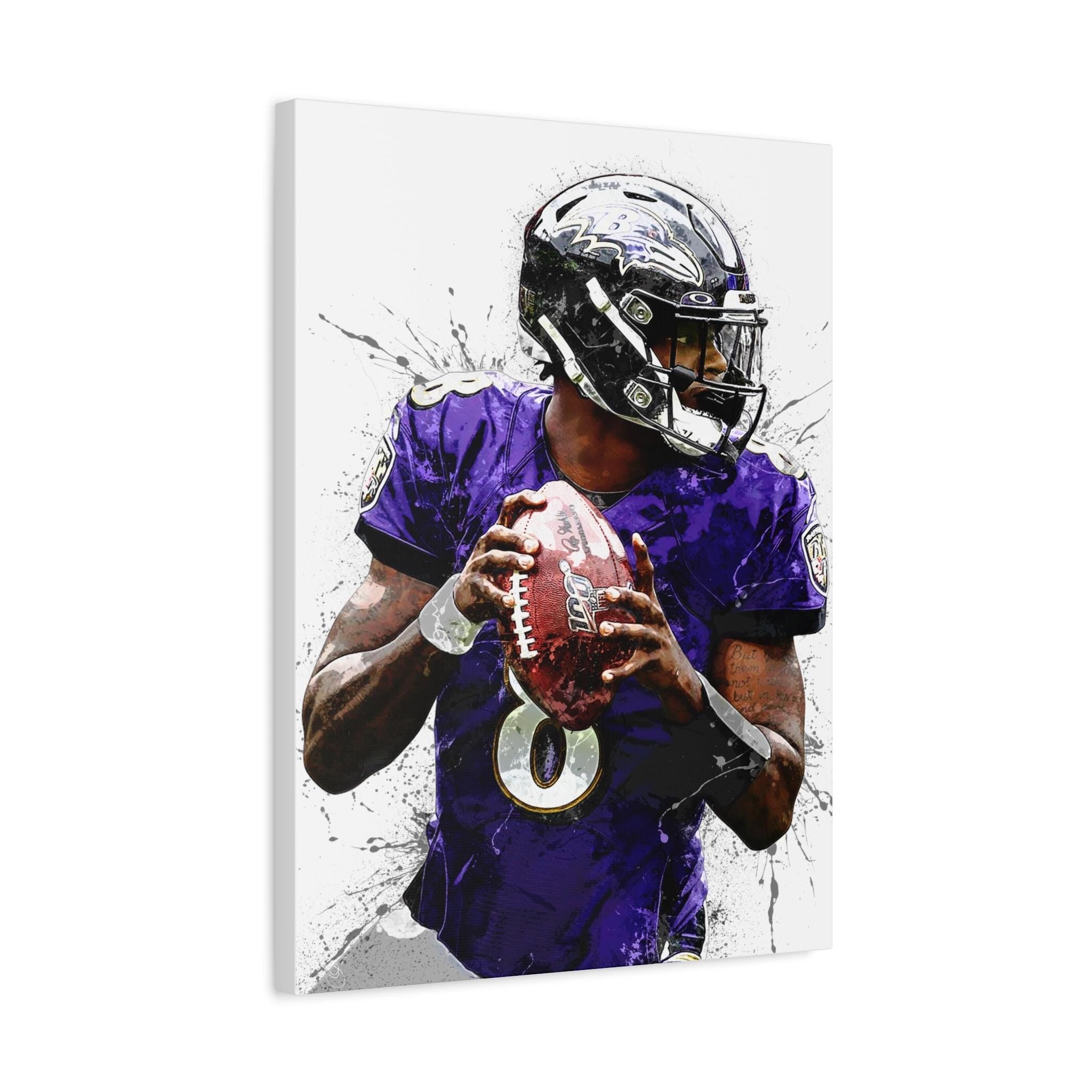 Lamar Jackson Poster, Baltimore Ravens, Gallery Canvas Wrap or Museum-Quality Poster, Fine Art, Wall Decor for Man Cave, Kids room