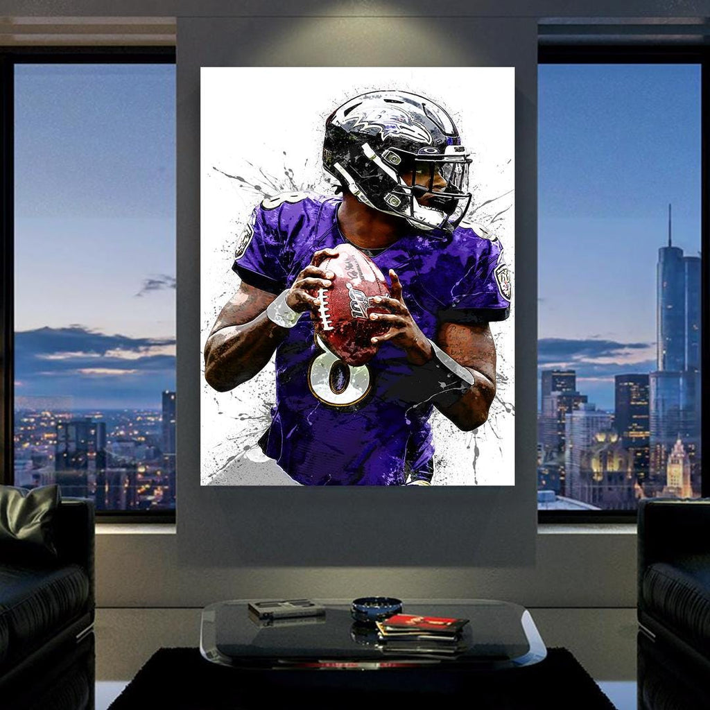 Lamar Jackson Poster, Baltimore Ravens, Gallery Canvas Wrap or Museum-Quality Poster, Fine Art, Wall Decor for Man Cave, Kids room