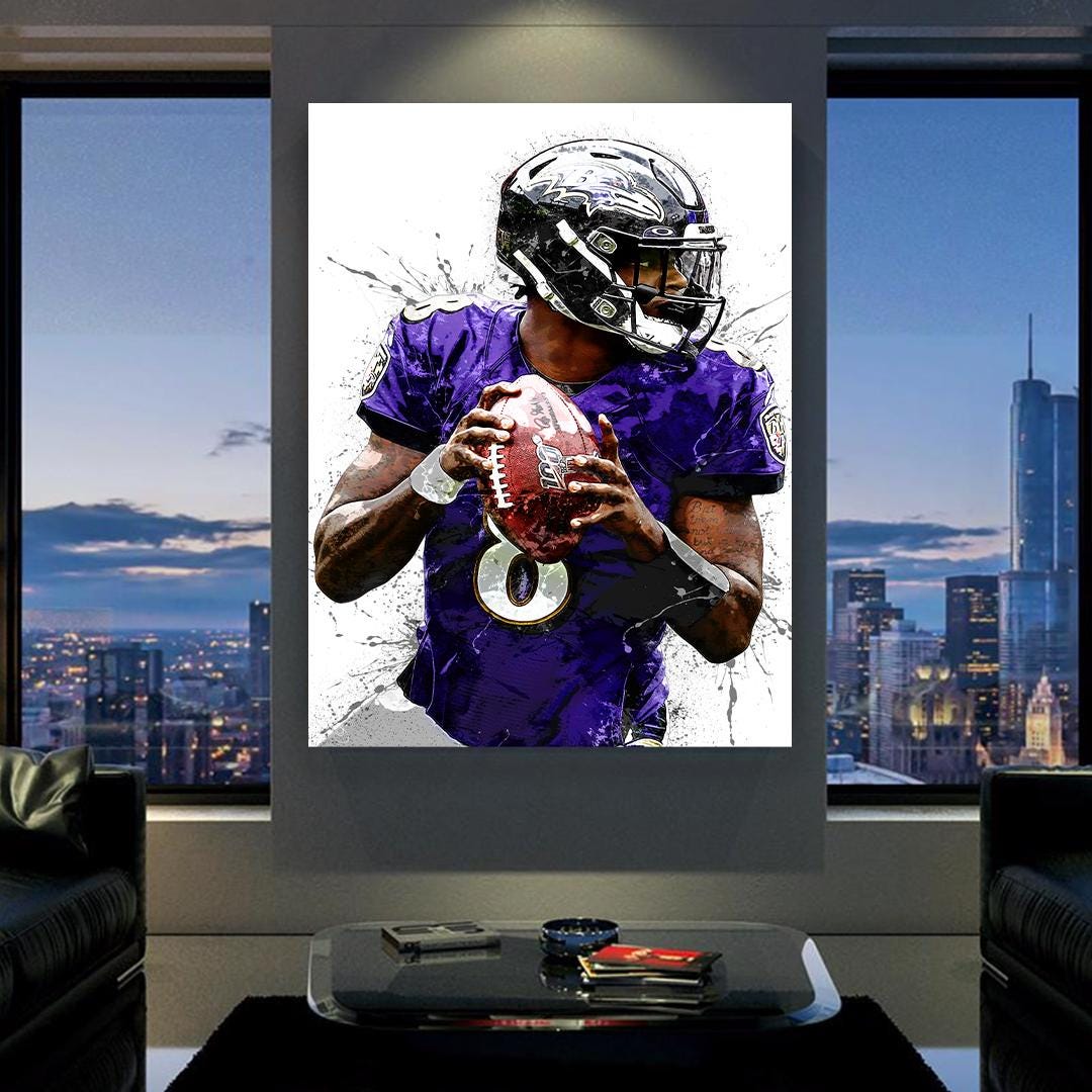 Lamar Jackson Poster, Baltimore Ravens, Gallery Canvas Wrap or Museum-Quality Poster, Fine Art, Wall Decor for Man Cave, Kids room