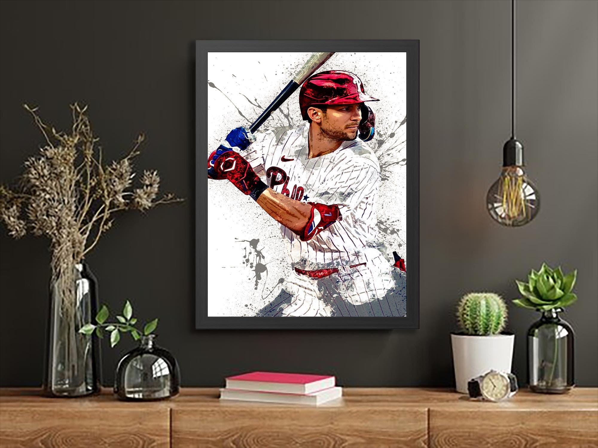 Trea Turner Poster, Philadelphia Phillies, Gallery Canvas Wrap or Museum-Quality Poster Print, Fine Art, Man Cave, Office or Kids Room