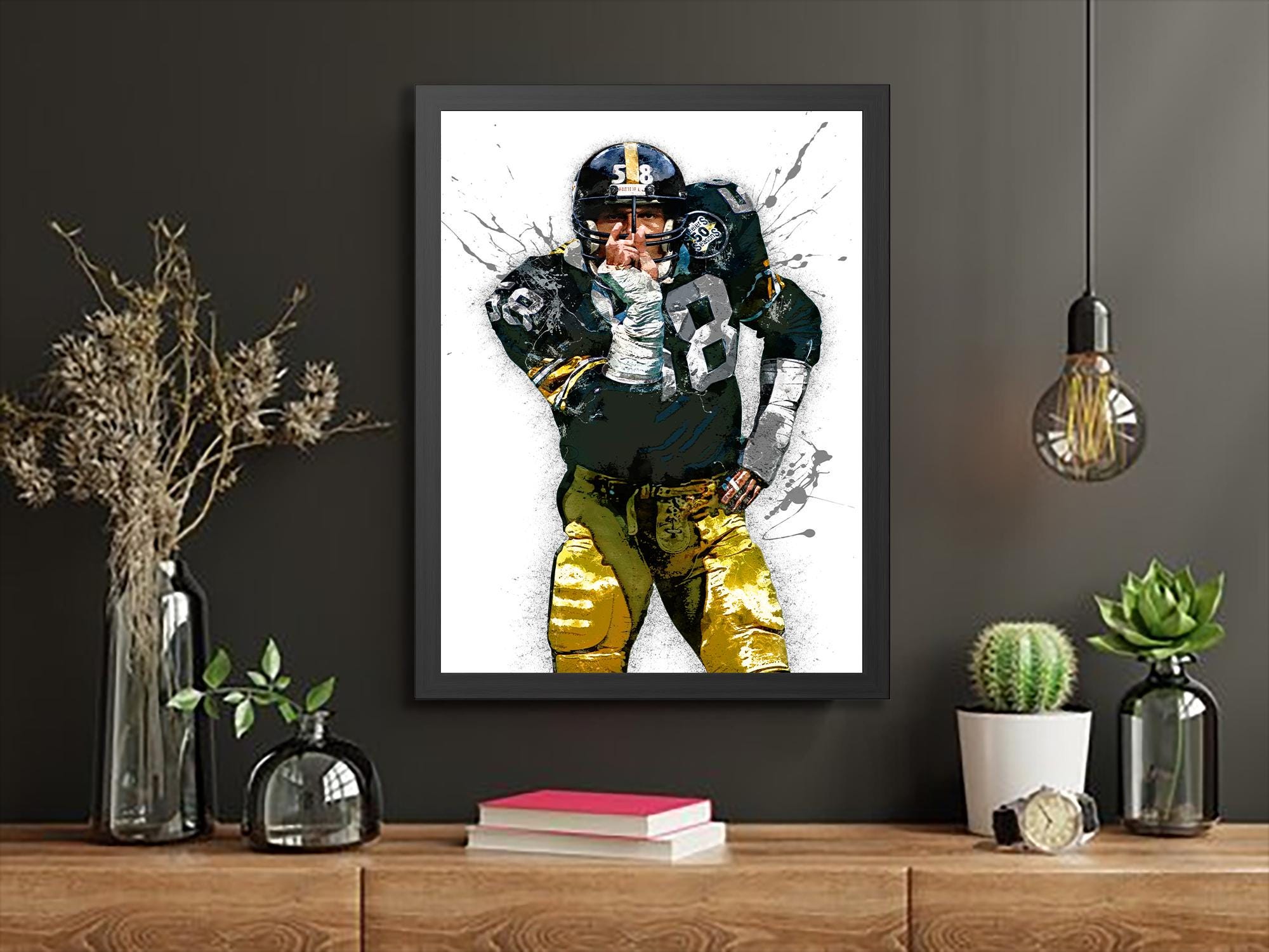 Jack Lambert Poster, Pittsburgh Steelers, Gallery Canvas Wrap or Museum-Quality Poster, Man Cave, Kids room, Dorm, Office