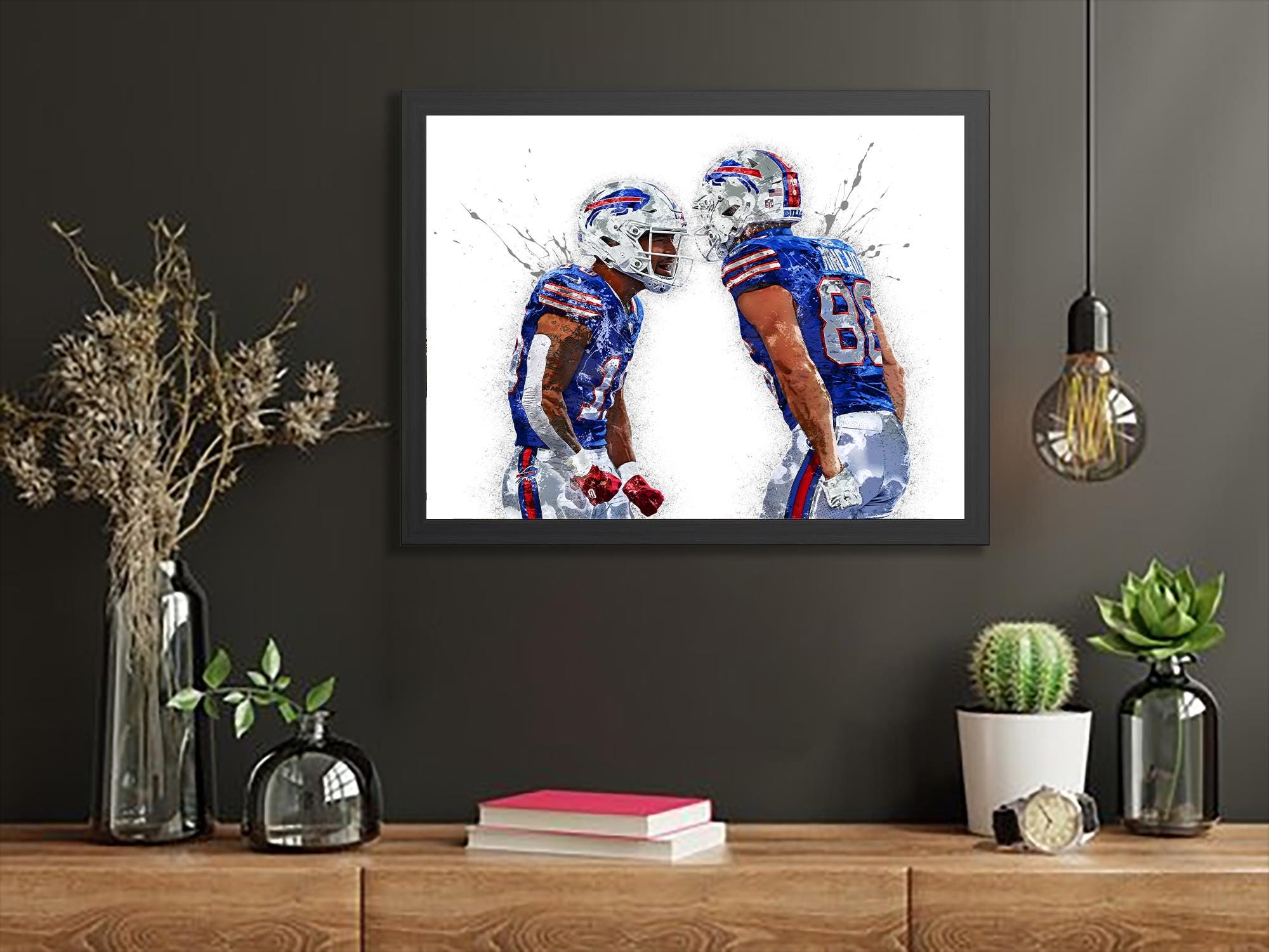 Dalton Kincaid, Khalil Shakir Poster, Buffalo Bills, Gallery Canvas Wrap or Museum-Quality Poster, Fine Art, Wall Decor, Man Cave, Kids room